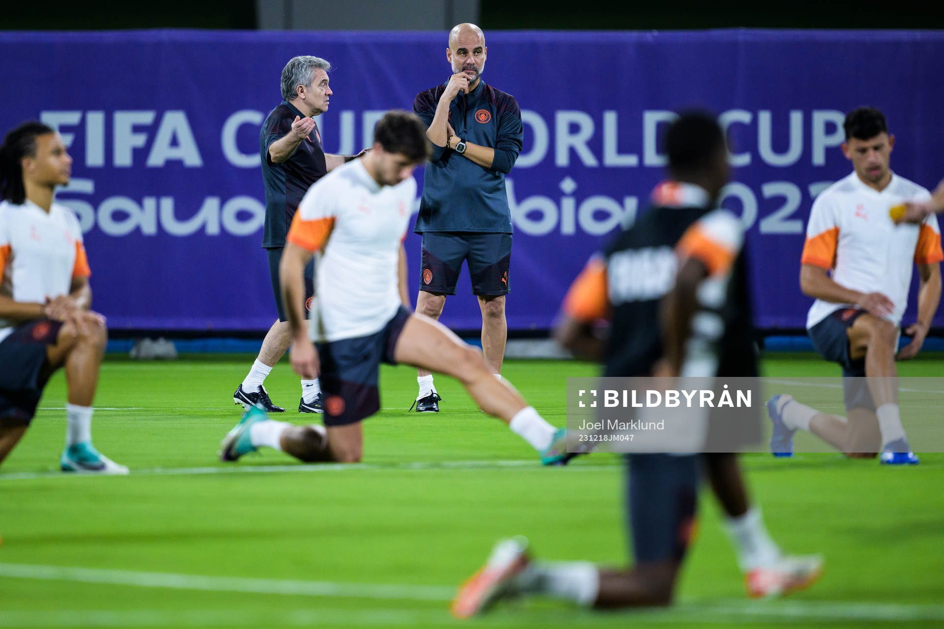 Head coach Pep Guardiola of Manchester City at a training