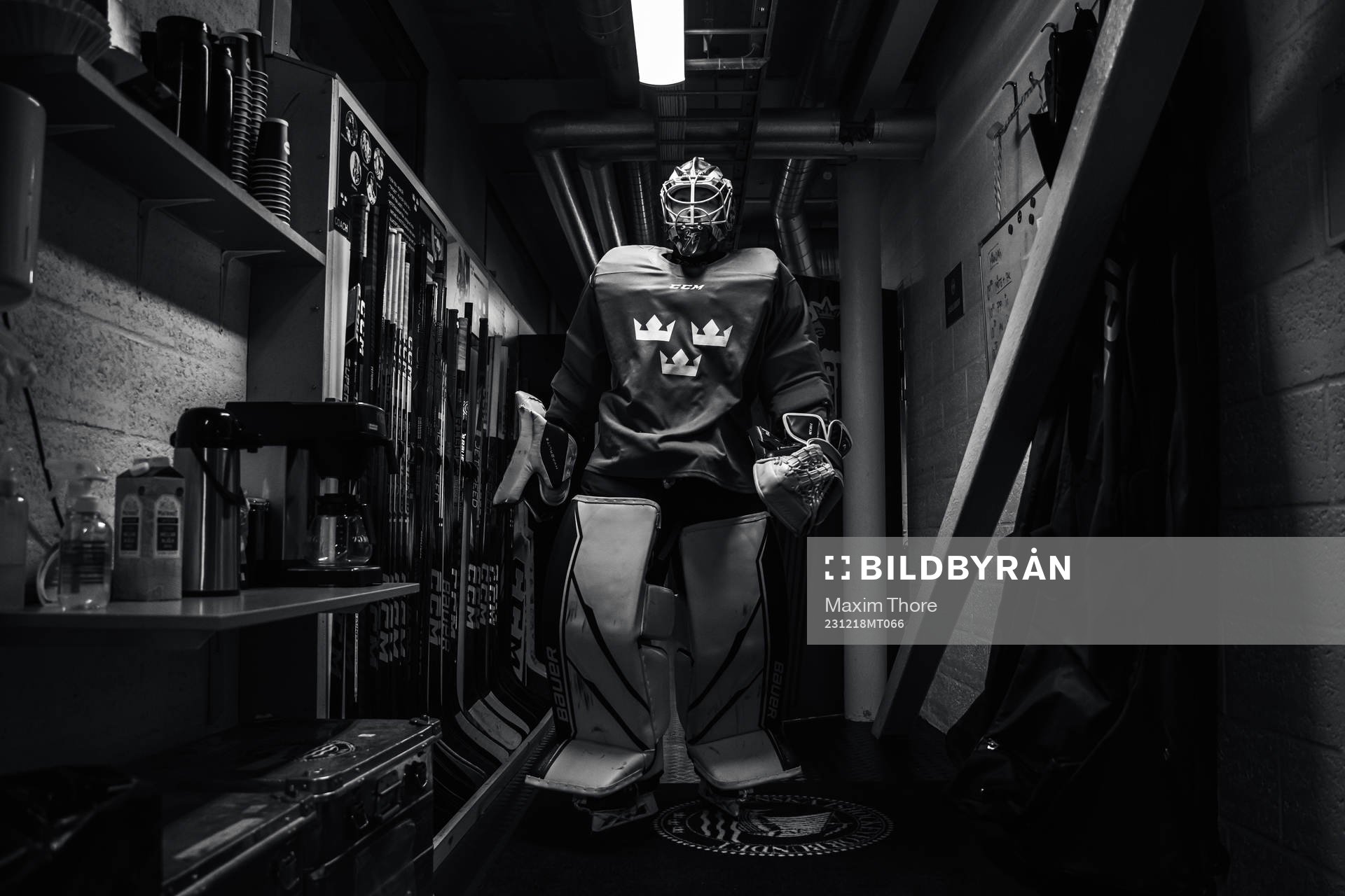 Goaltender Melker Thelin of the Swedish under-20 national