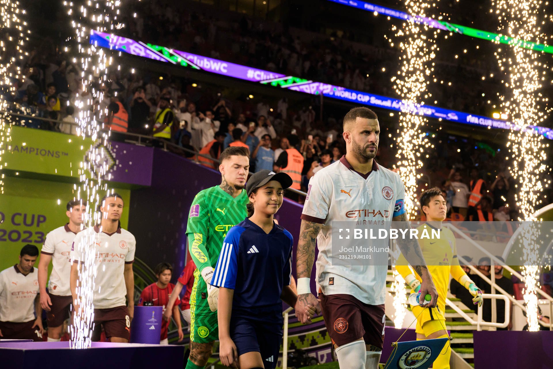 Kyle Walker of Manchester City enters the pitch for the