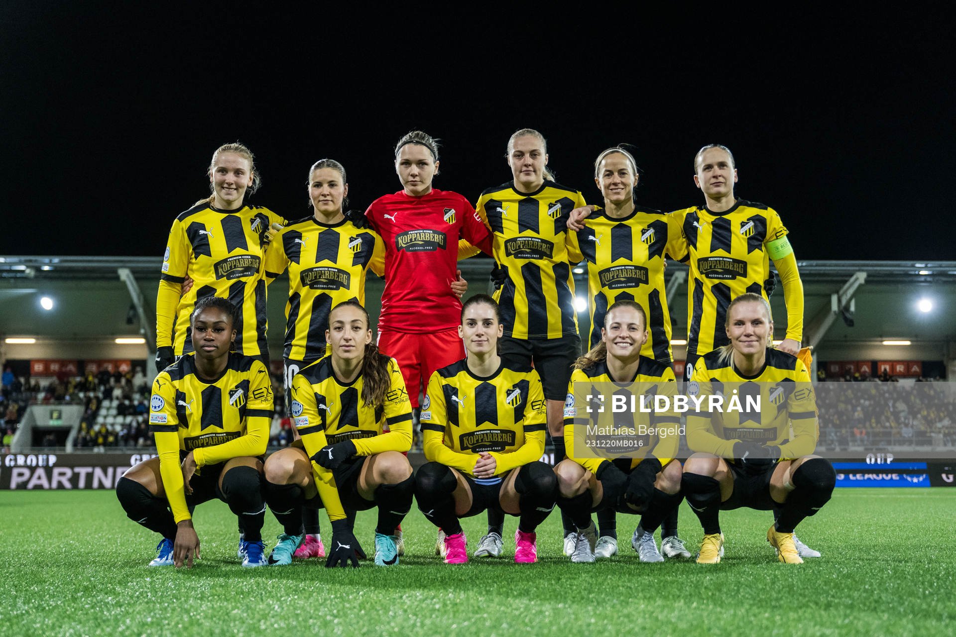 The starting eleven of Häcken ahead of the UEFA Women's Champions League football match between Häcken and Chelsea on December 20, 2023 in Gothenburg.