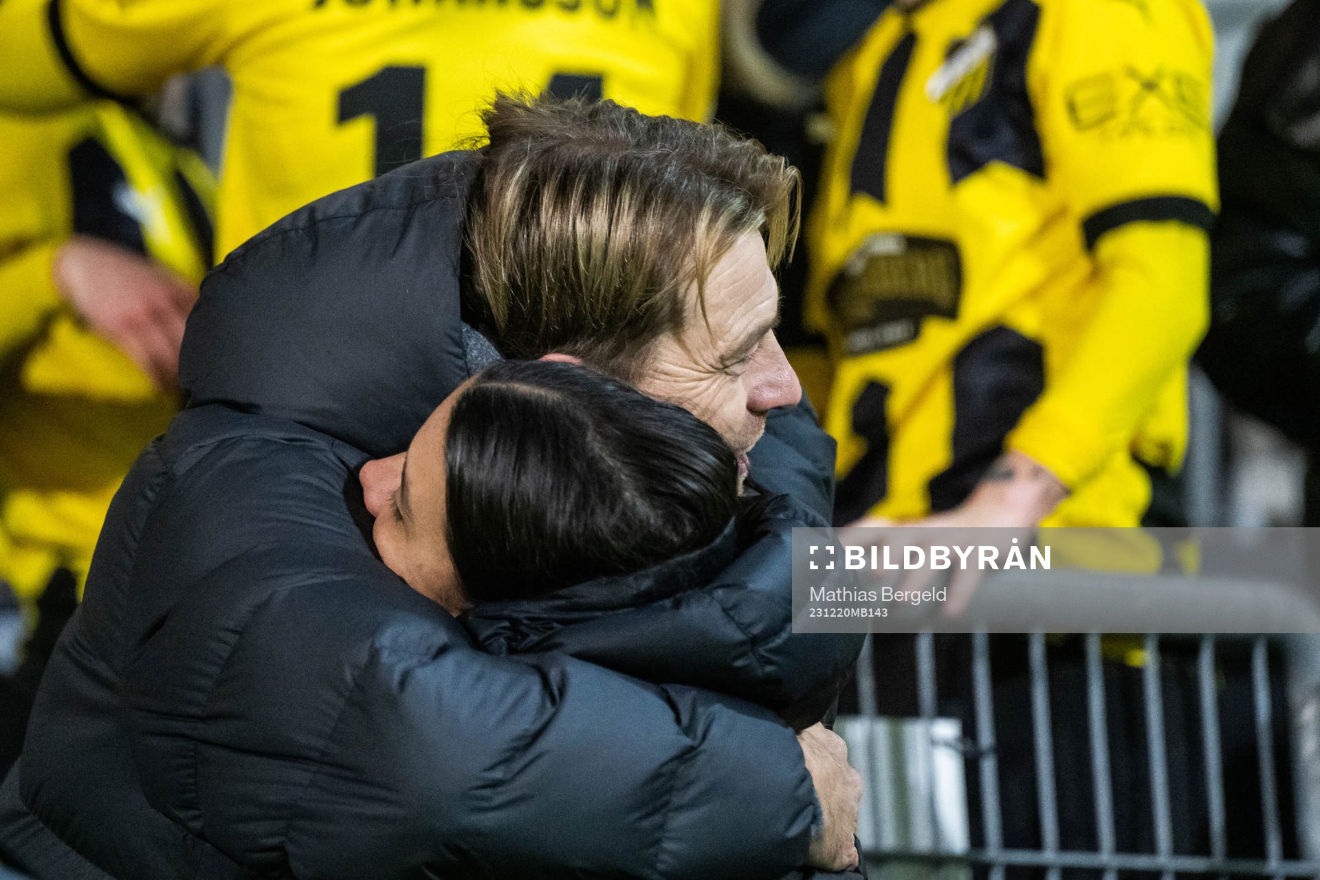 Tony Gustavsson head coach of Australia with Sam Kerr of Chelsea after the UEFA Women's Champions League football match between Häcken and Chelsea on December 20, 2023 in Gothenburg.
