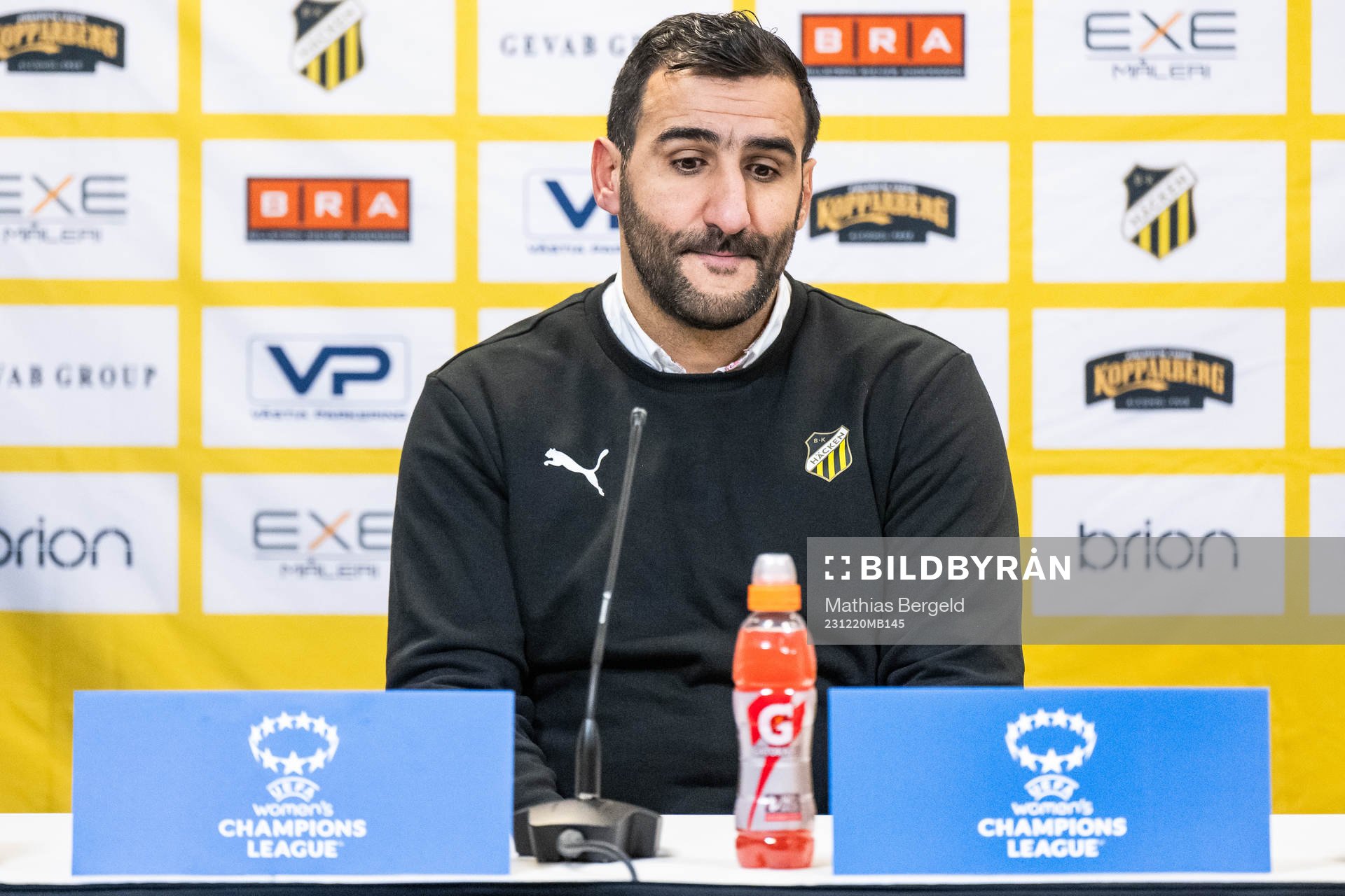 Head coach Mak Lind of Häcken at the press conference