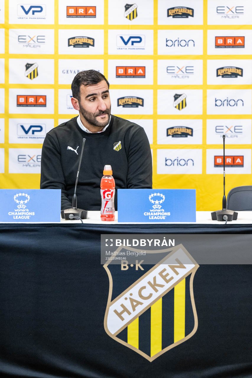 Head coach Mak Lind of Häcken at the press conference