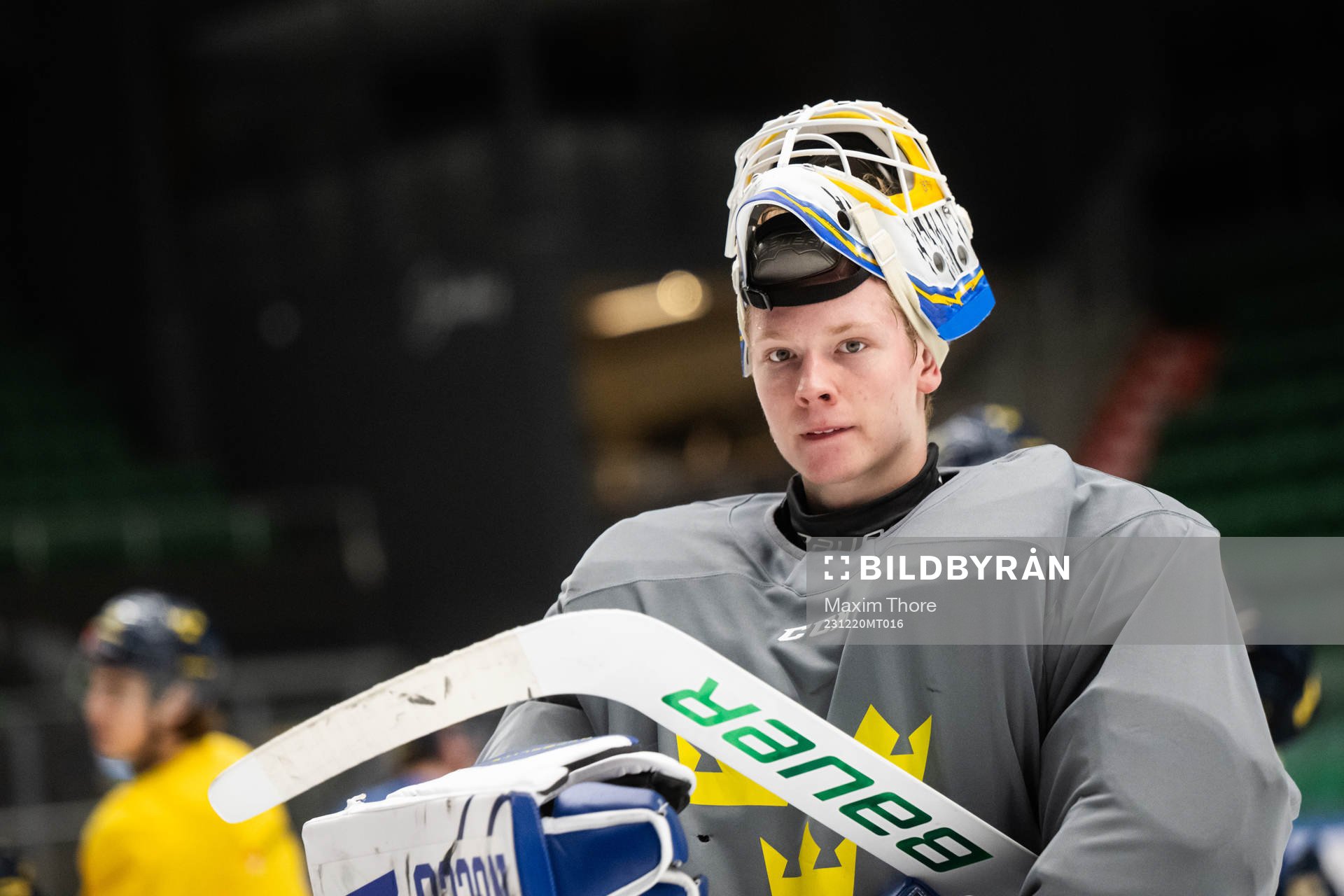 Goaltender Melker Thelin of the Swedish under-20 national