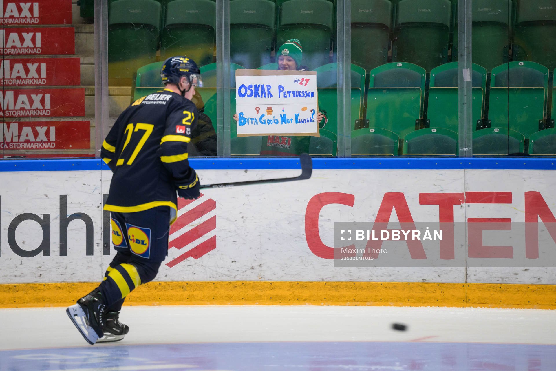 Oskar Pettersson of Sweden is greeted by young supporters
