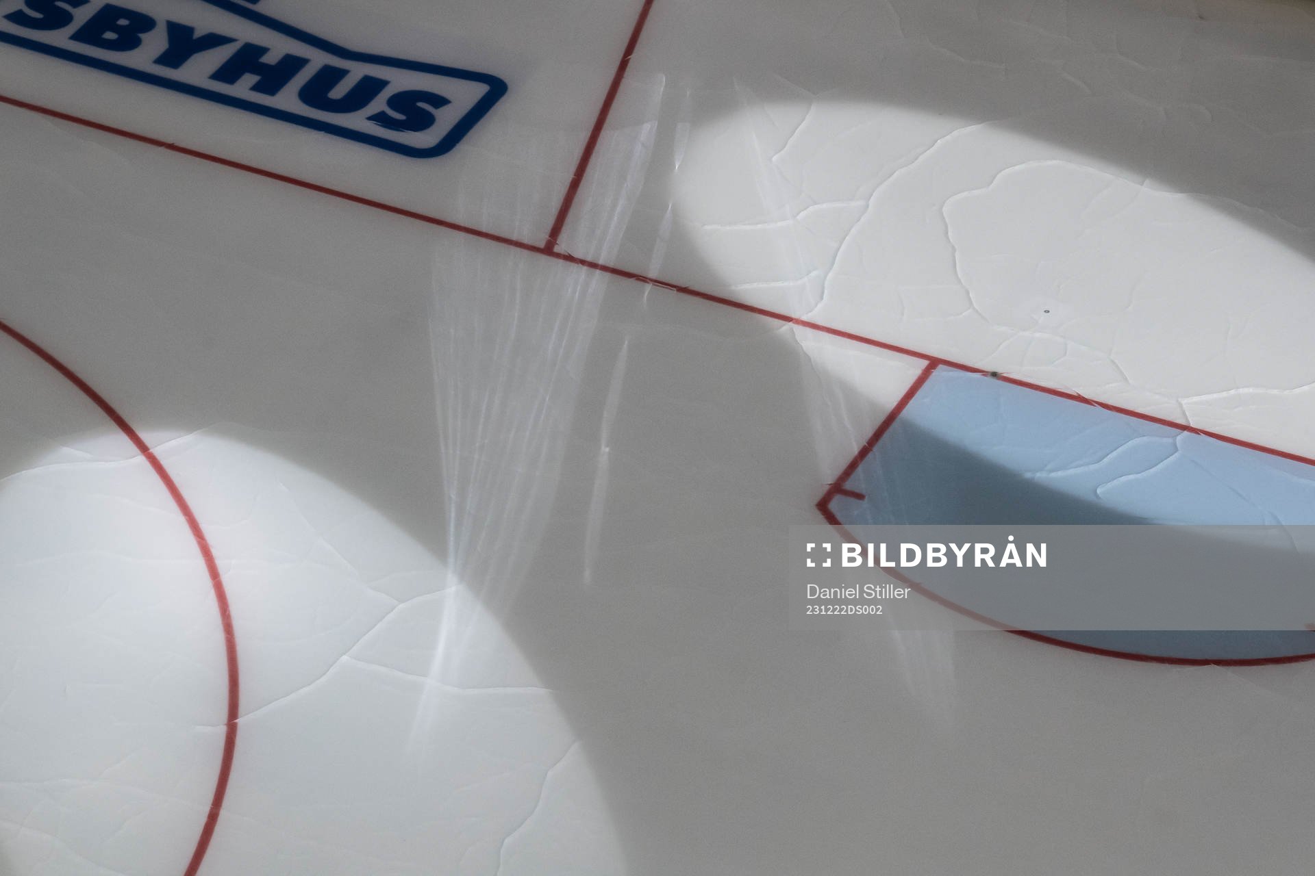 Cracks in the ice of the main rink at Scandinavium arena