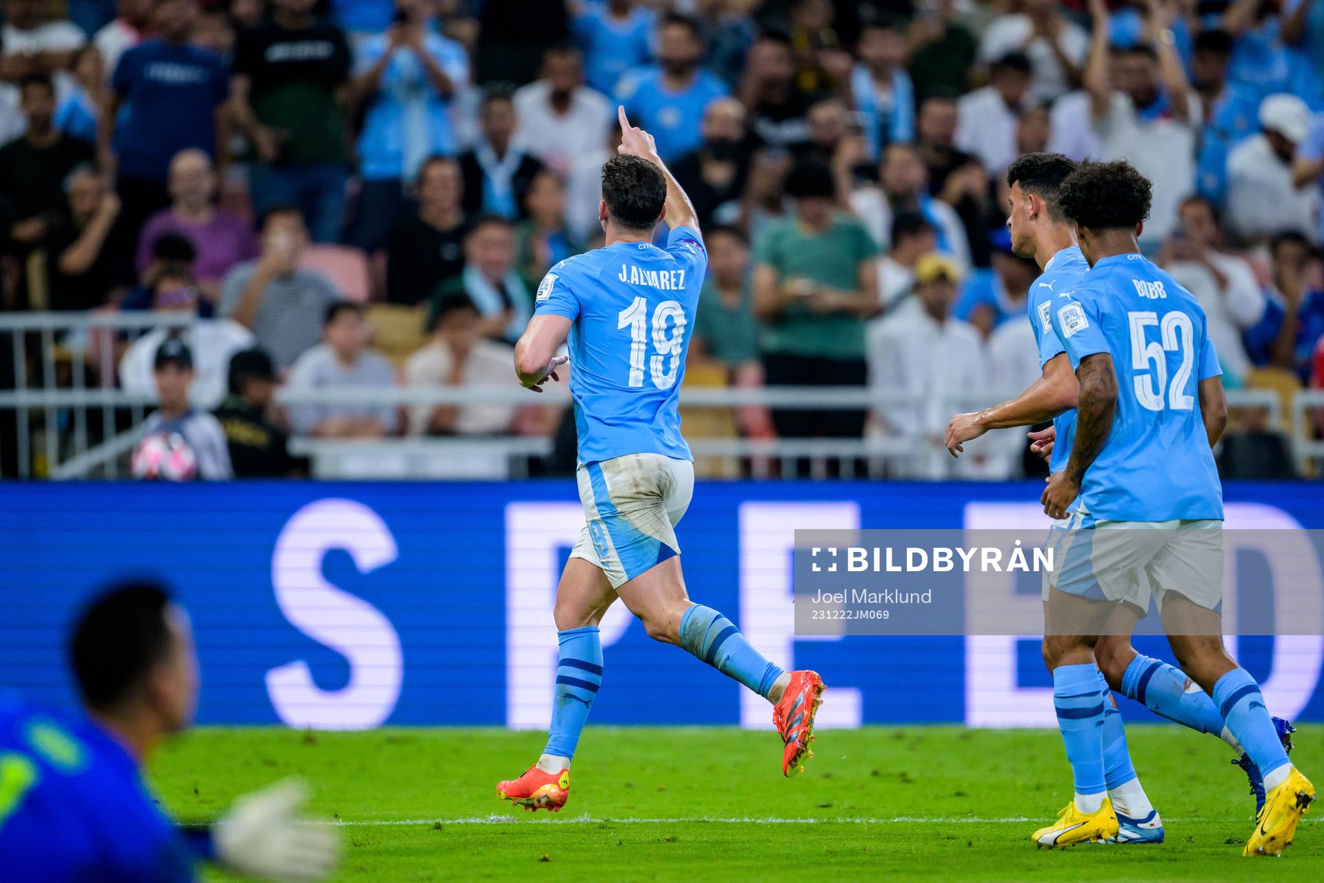 Julian Alvarez of Manchester City celebrates the 0-4 goal during the FIFA Club World Cup final match between Fluminense and Manchester City on December 22, 2023 in Jeddah.
