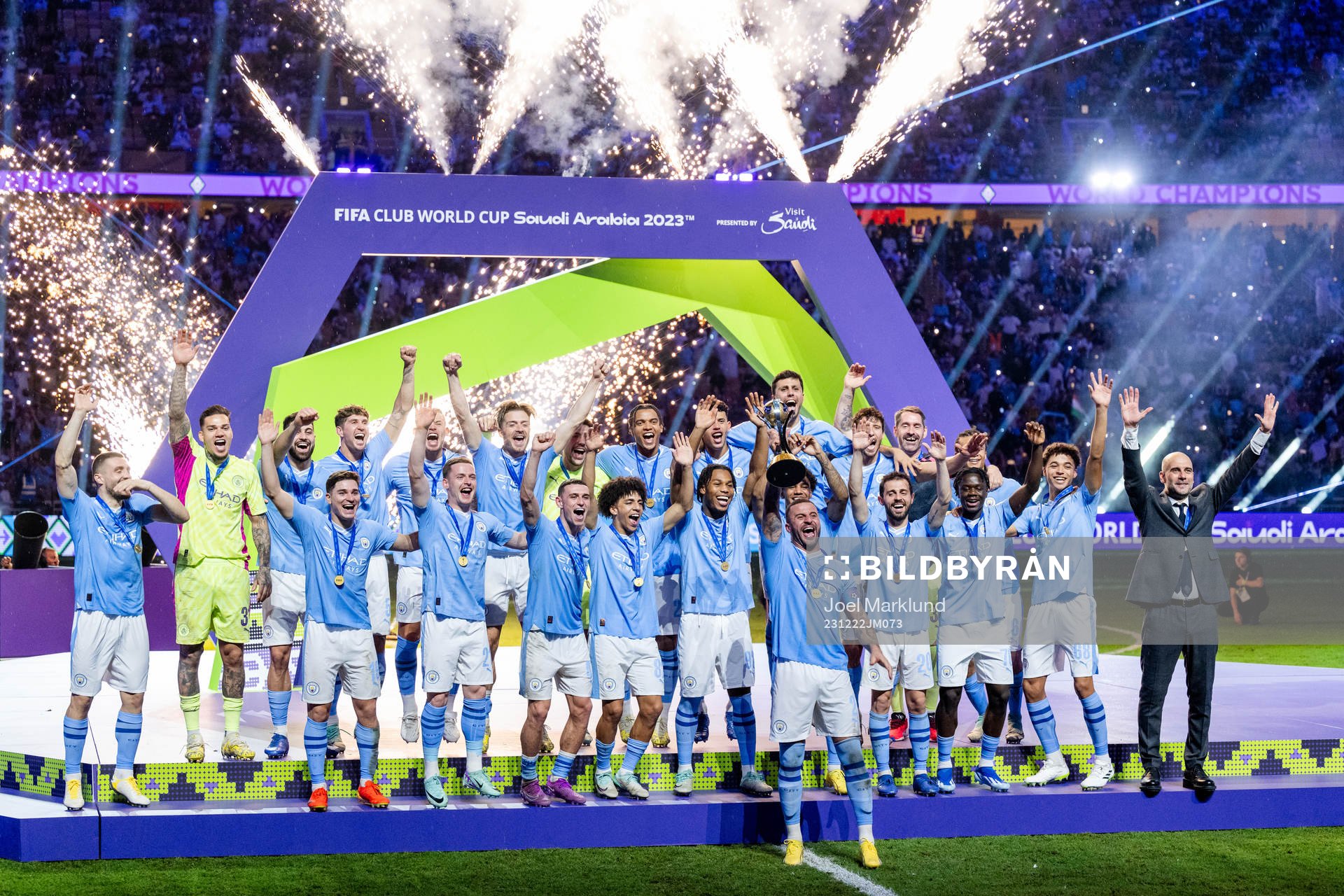 Players of Manchester City celebrate after the FIFA Club World Cup final match between Fluminense and Manchester City on December 22, 2023 in Jeddah.