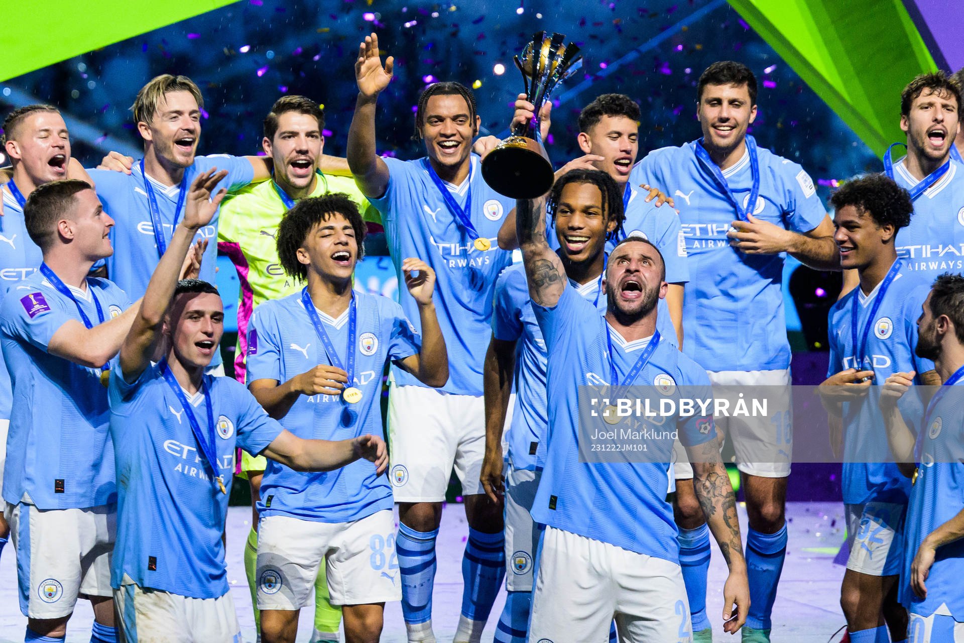 Kyle Walker of Manchester City celebrates with the trophy