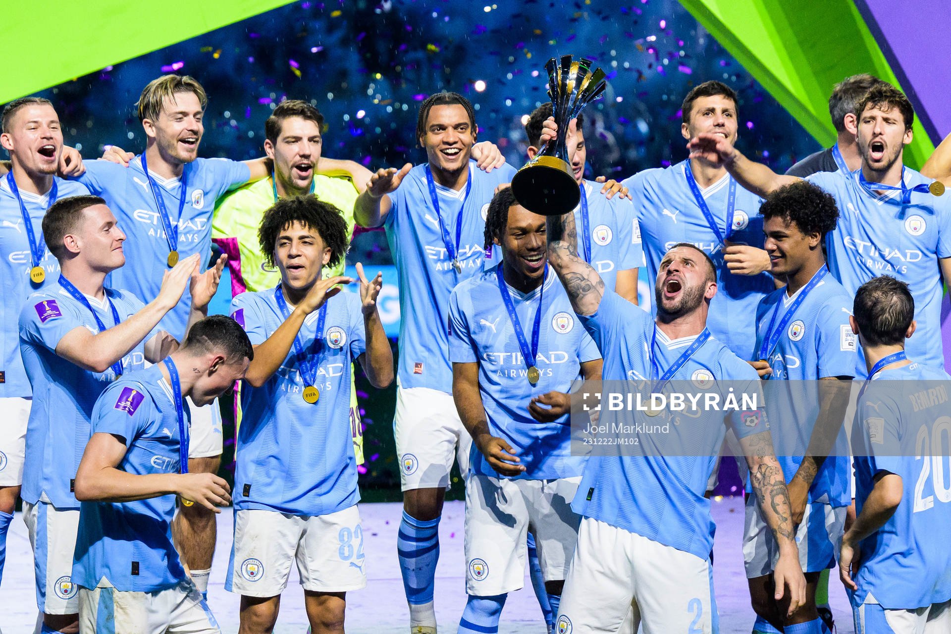 Kyle Walker of Manchester City celebrates with the trophy
