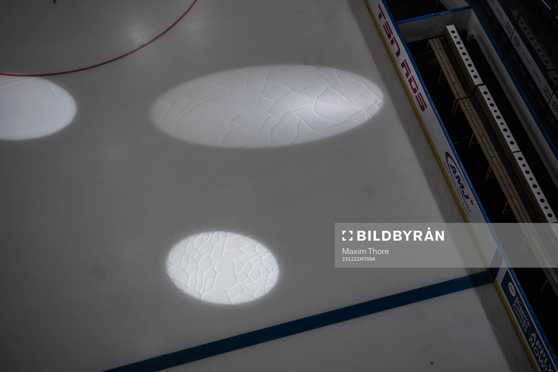 Cracks in the ice of the main rink at Scandinavium arena
