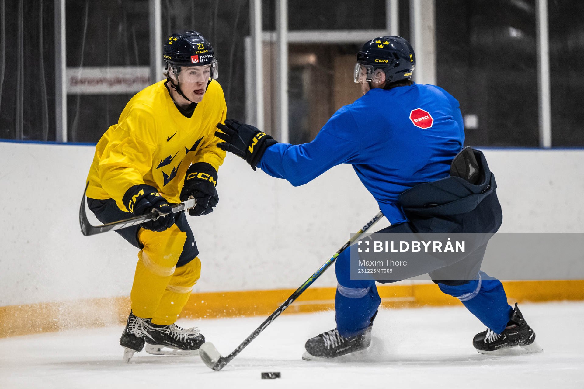 Jonathan Lekkerimäki and Isac Born of Sweden at a practice