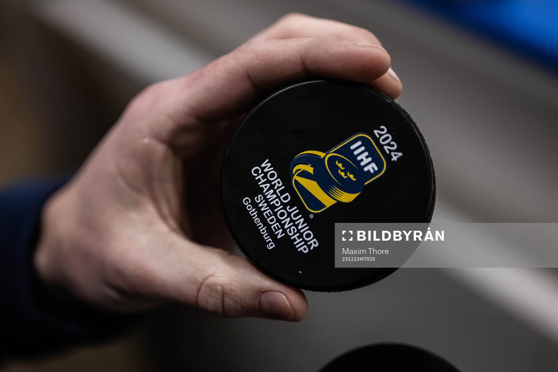 The official game puck of the 2024 IIHF World Junior