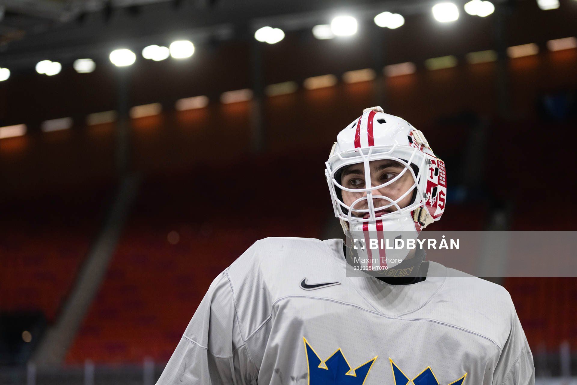 Goaltender Kevin Reidler of Sweden at a practice session