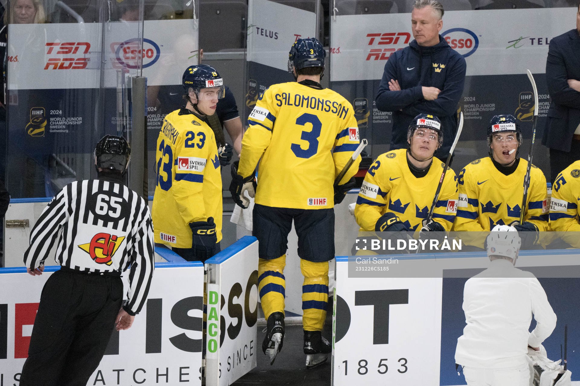Elias Salomonsson of Sweden leaves the pitch