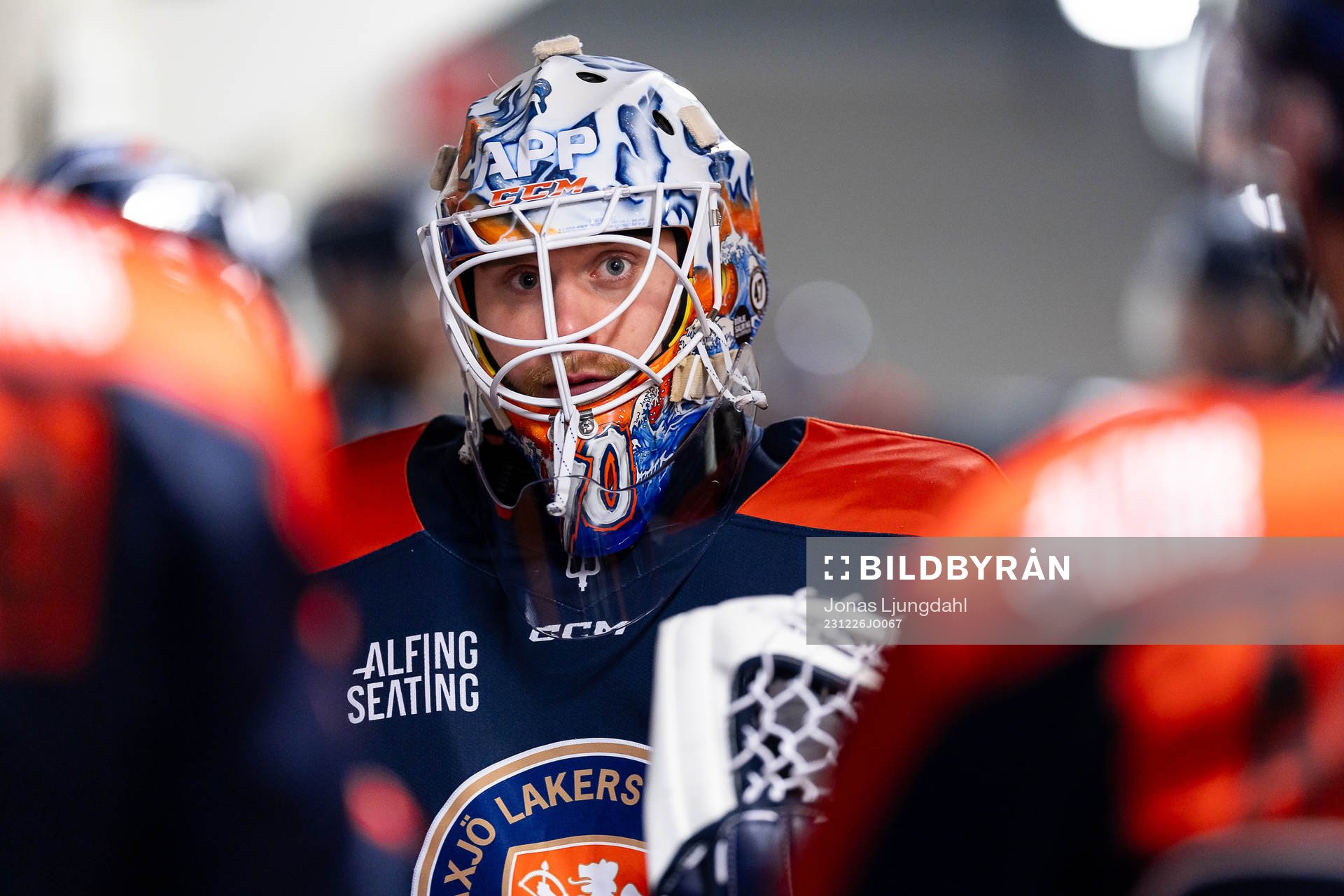 Växjös målvakt Adam Åhman före ishockeymatchen i SHL