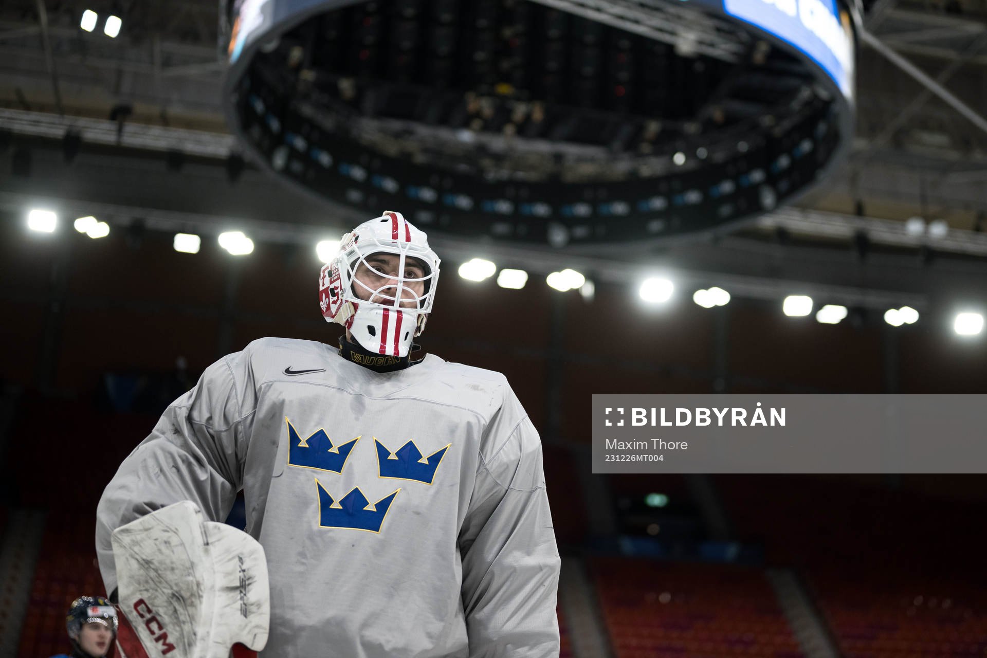 Goaltender Kevin Reidler of Sweden at a practice session