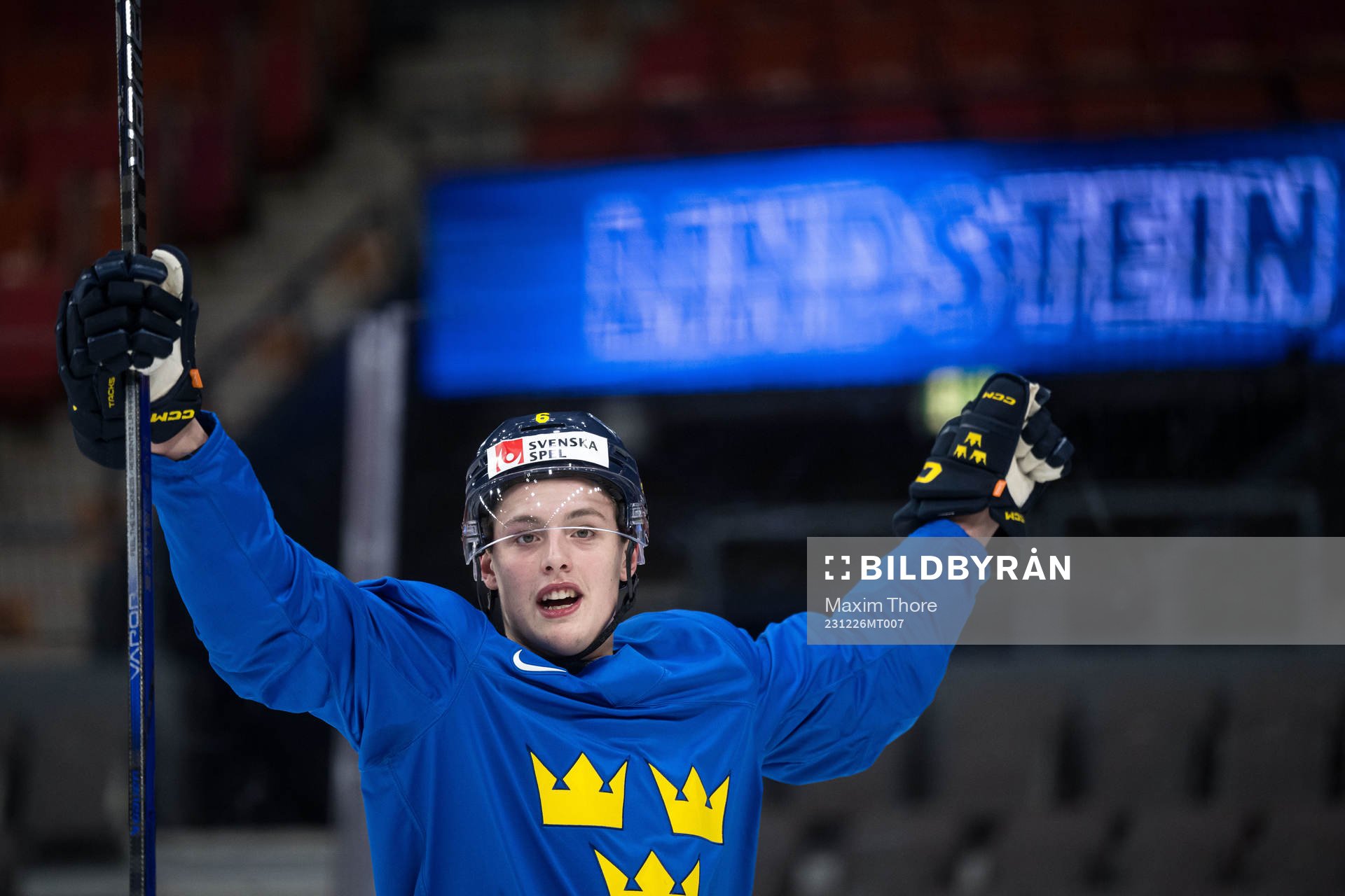 Anton Johansson of Sweden celebrates at a practice session