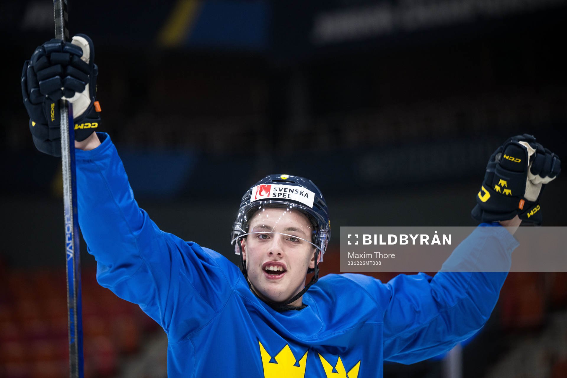 Anton Johansson of Sweden celebrates at a practice session