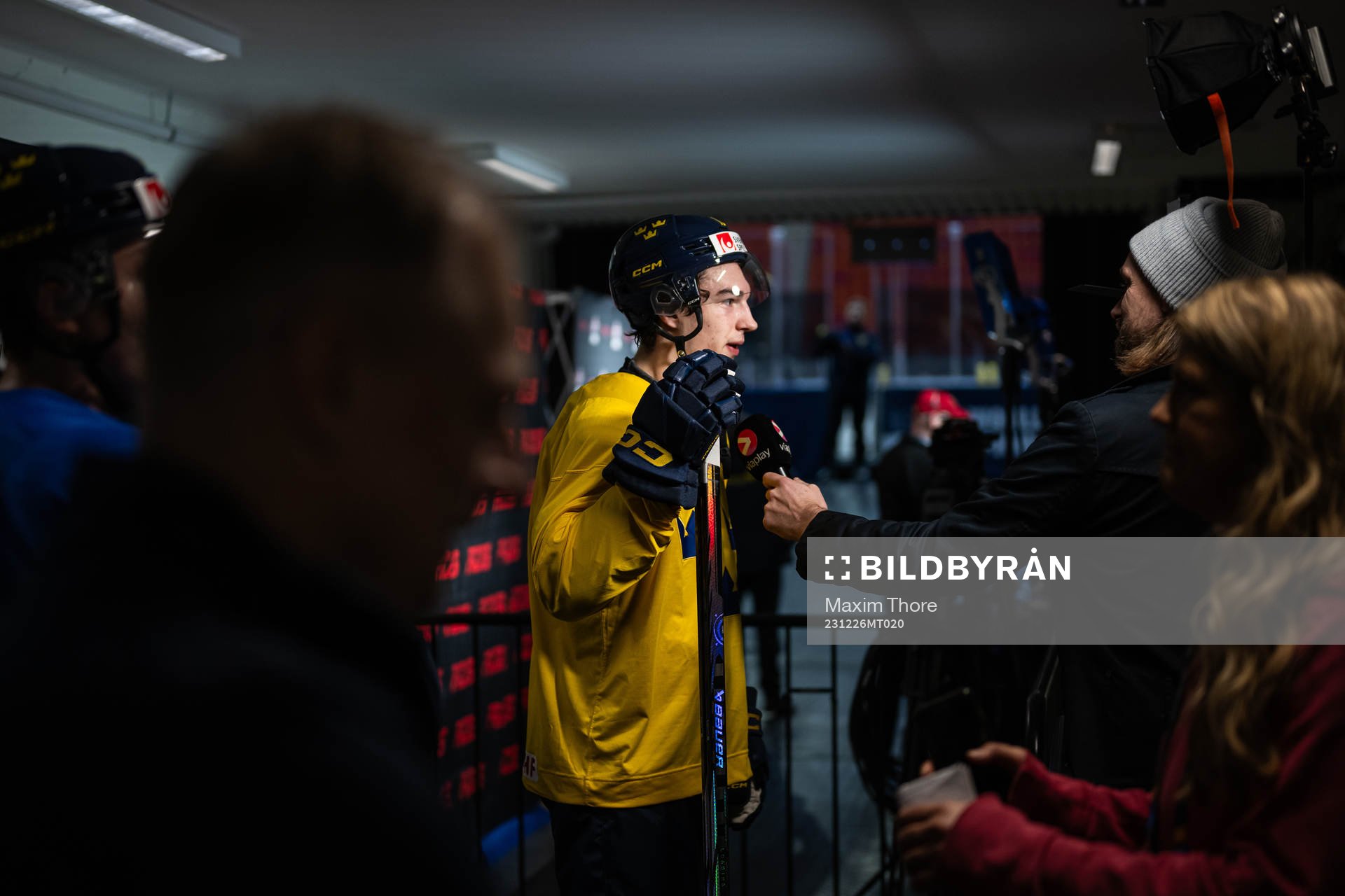 David Edstrom of Sweden speaks with media
