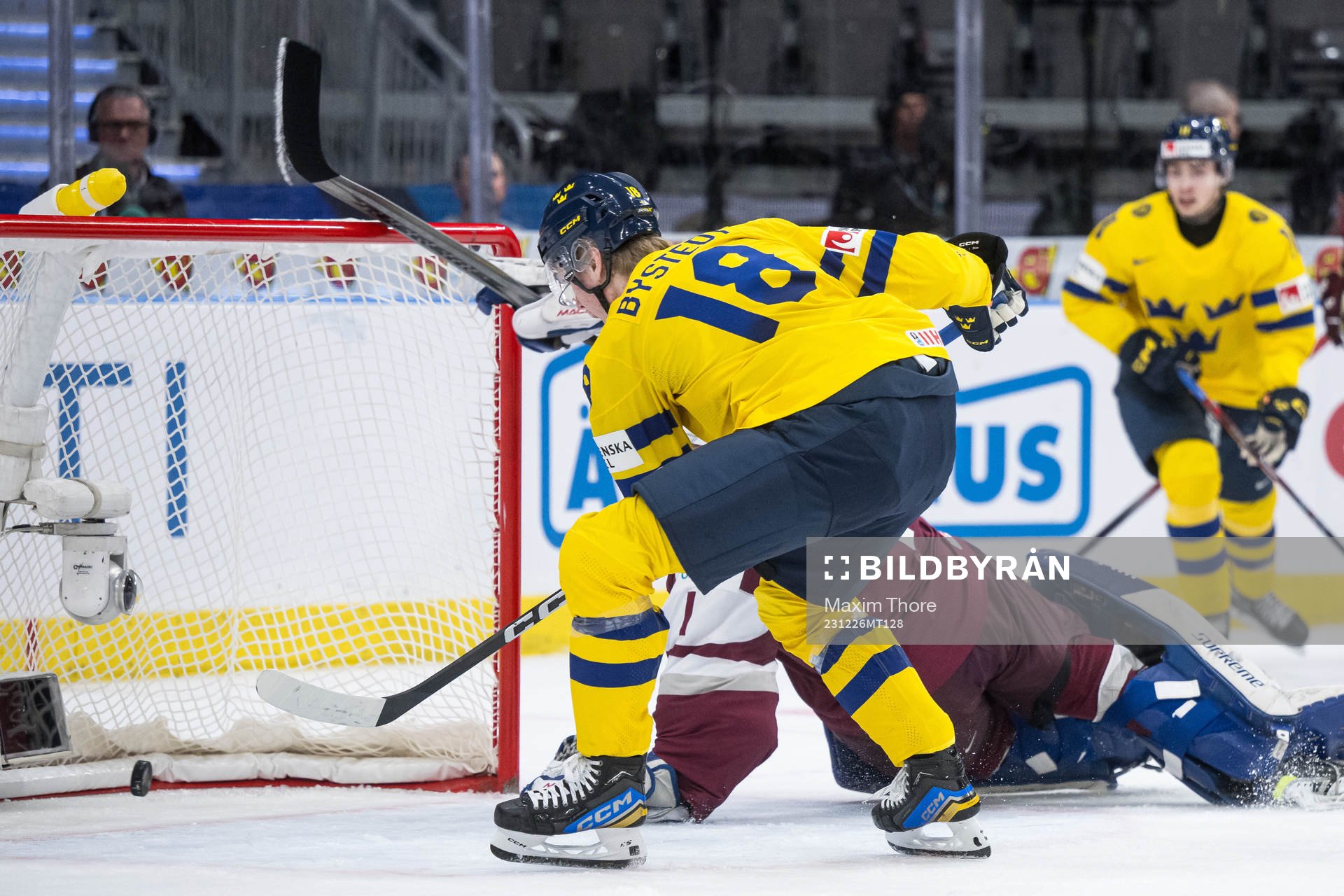 Filip Bystedt of Sweden scores the 4-0 goal