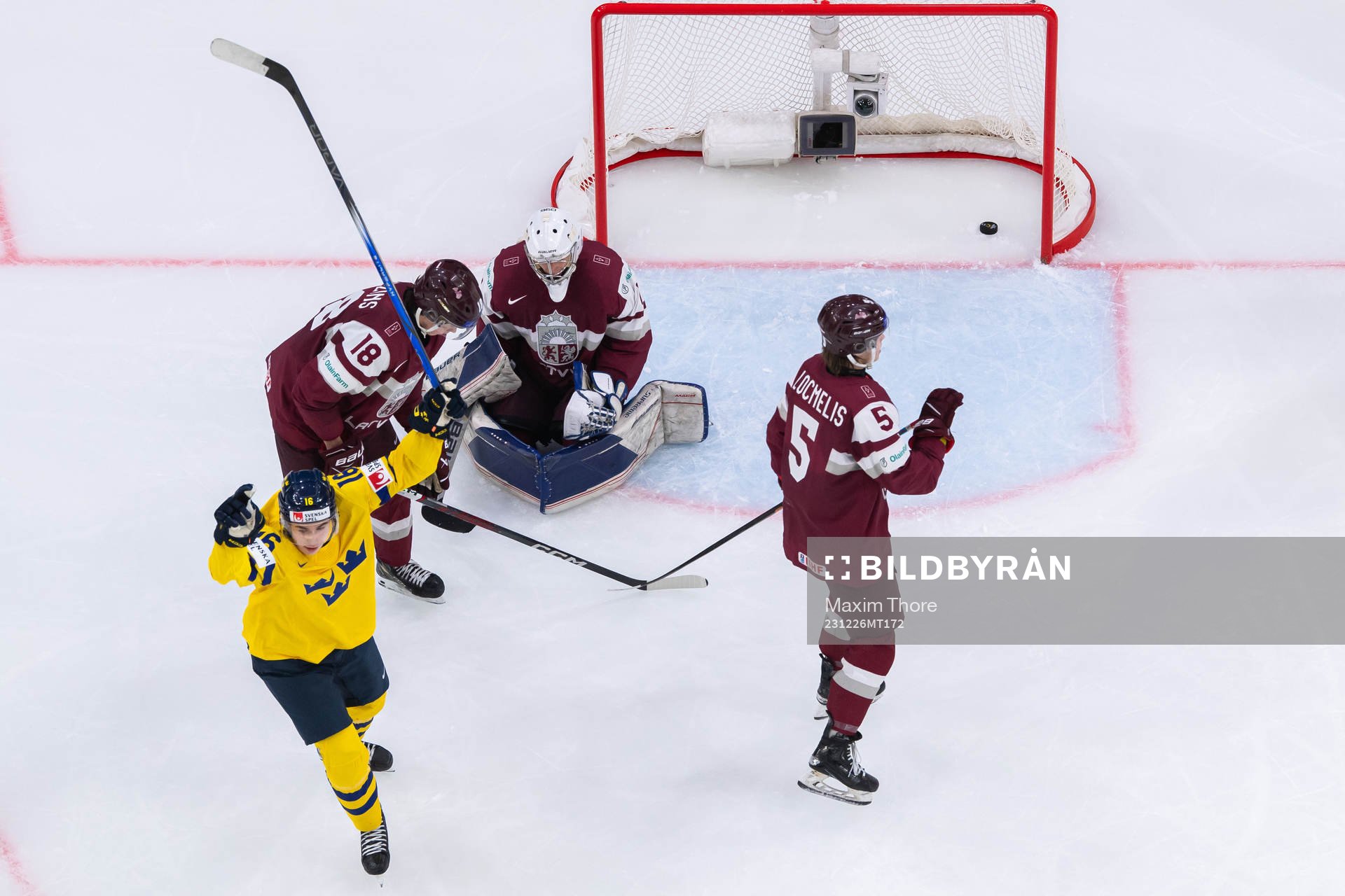 Felix Unger Sörum of Sweden scores the 5-0 goal behind