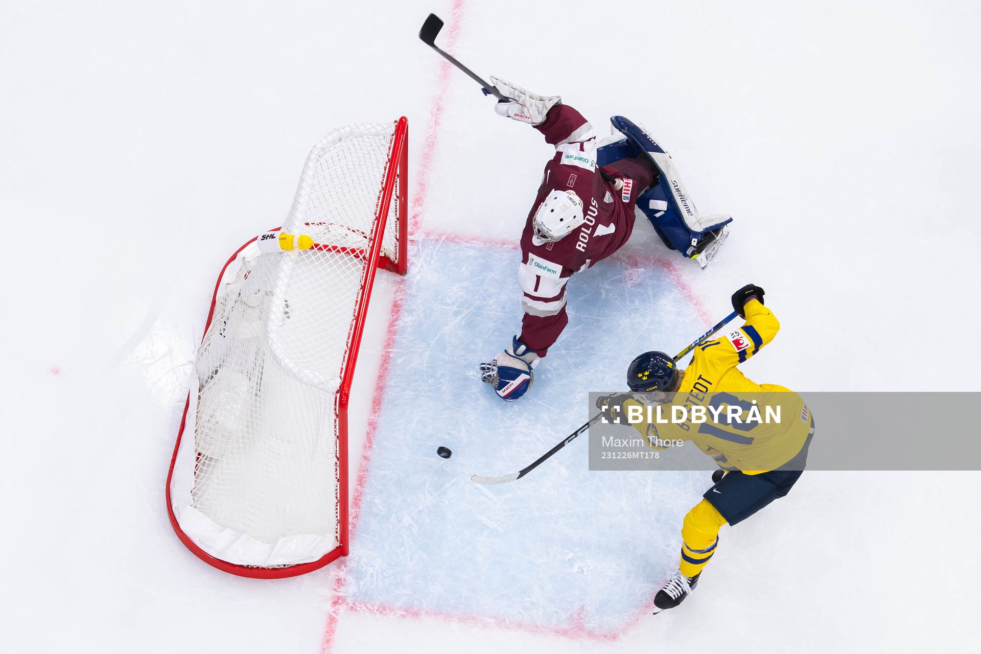 Filip Bystedt of Sweden scores the 4-0 goal behind