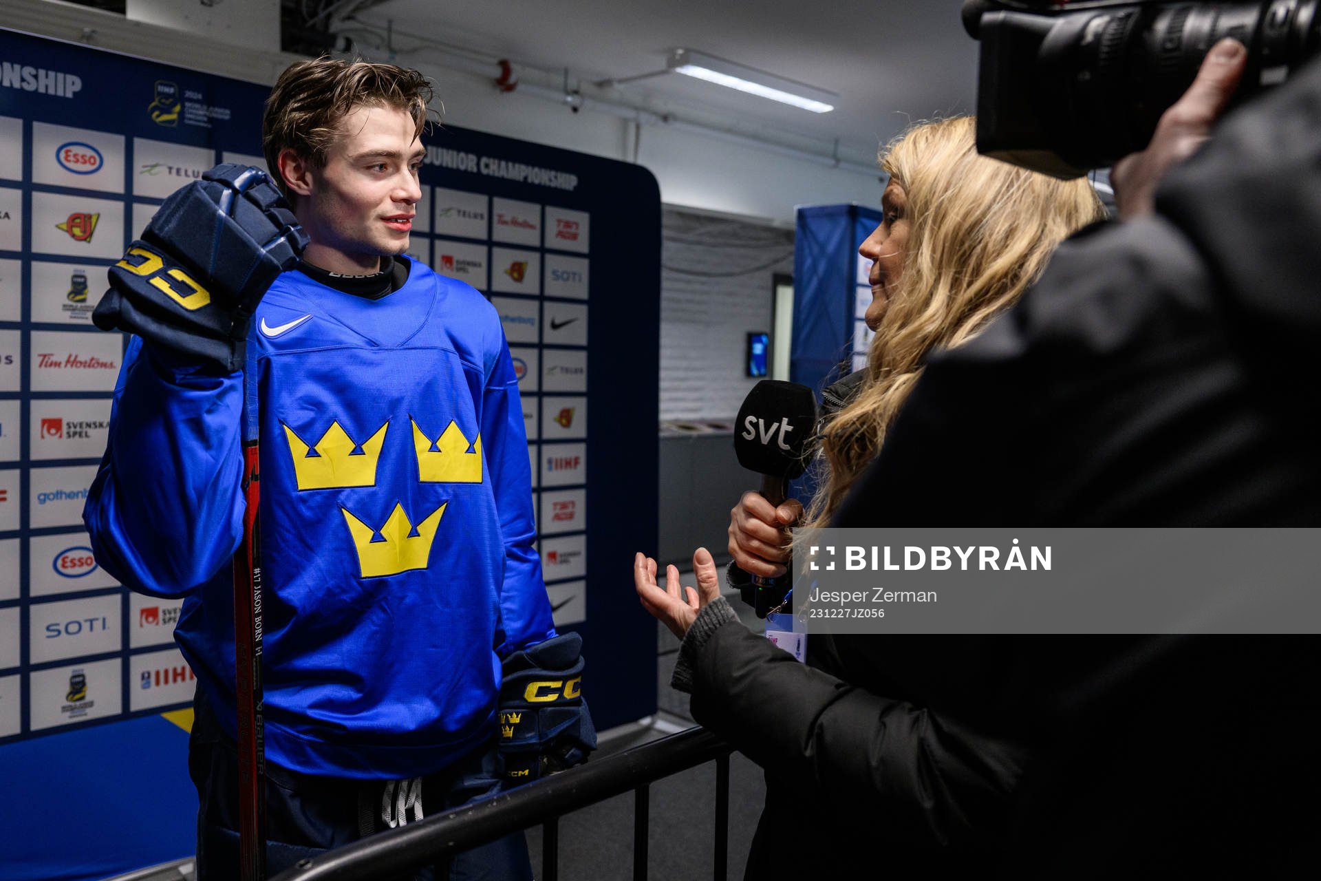 Isac Born of Sweden speaks to media