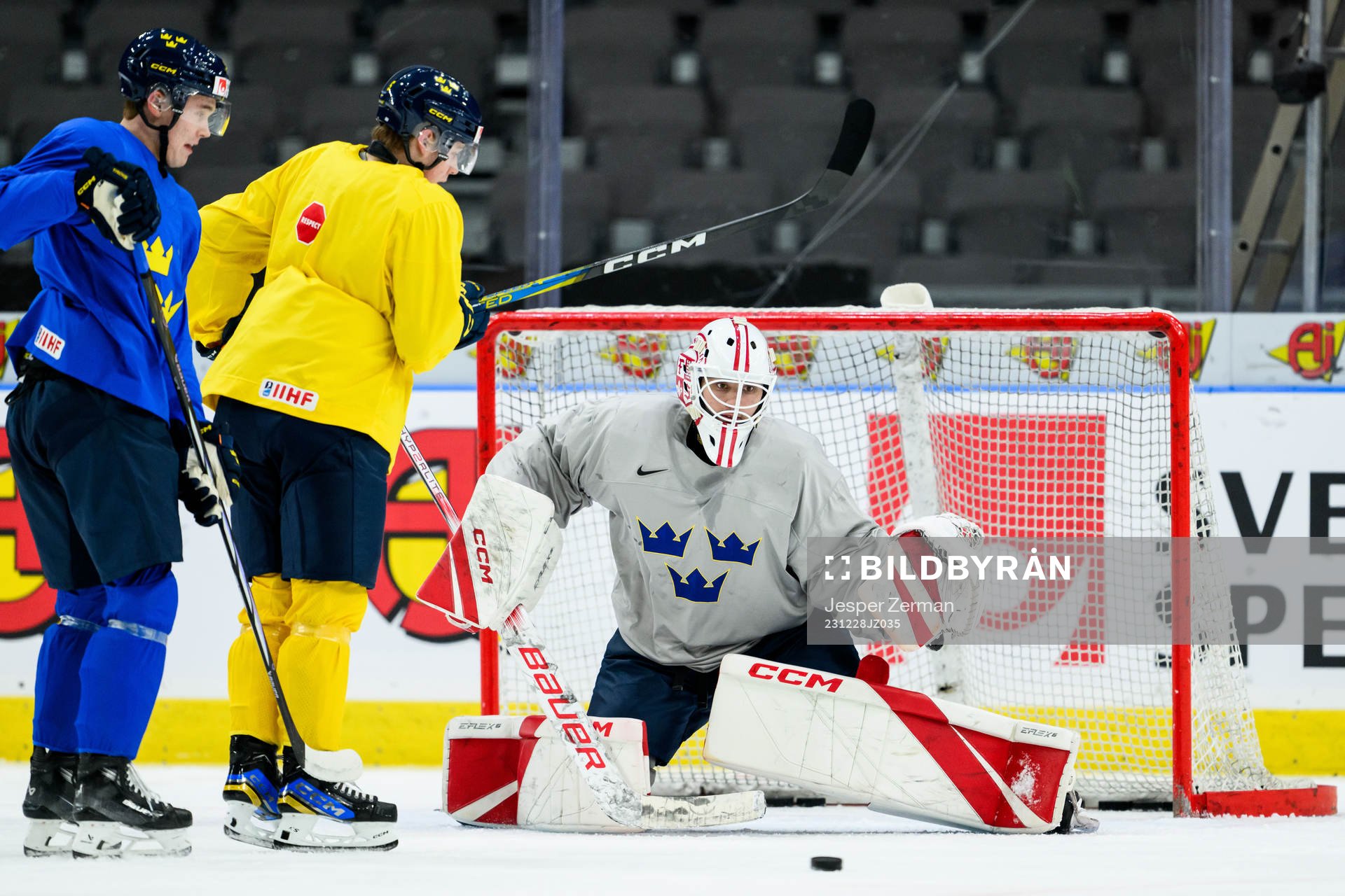 goaltender Kevin Reidler of Sweden at a practice session