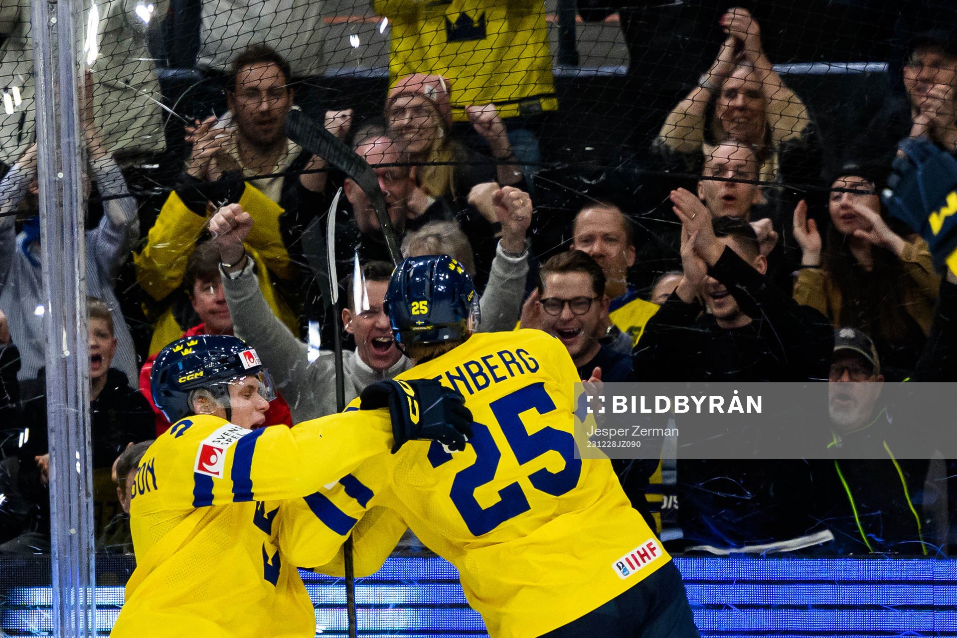 Elias Pettersson and Otto Stenberg of Sweden celebrate the
