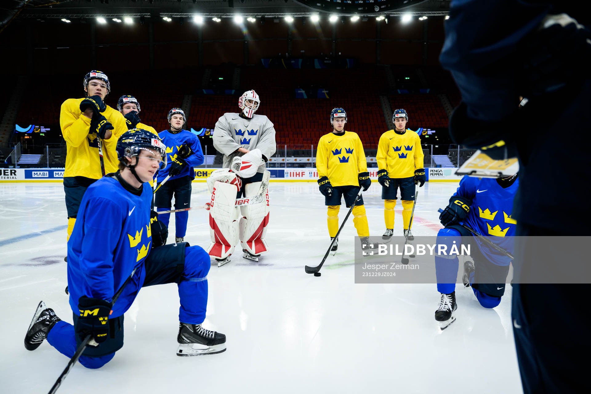 goaltender Kevin Reidler of Sweden at a practice session