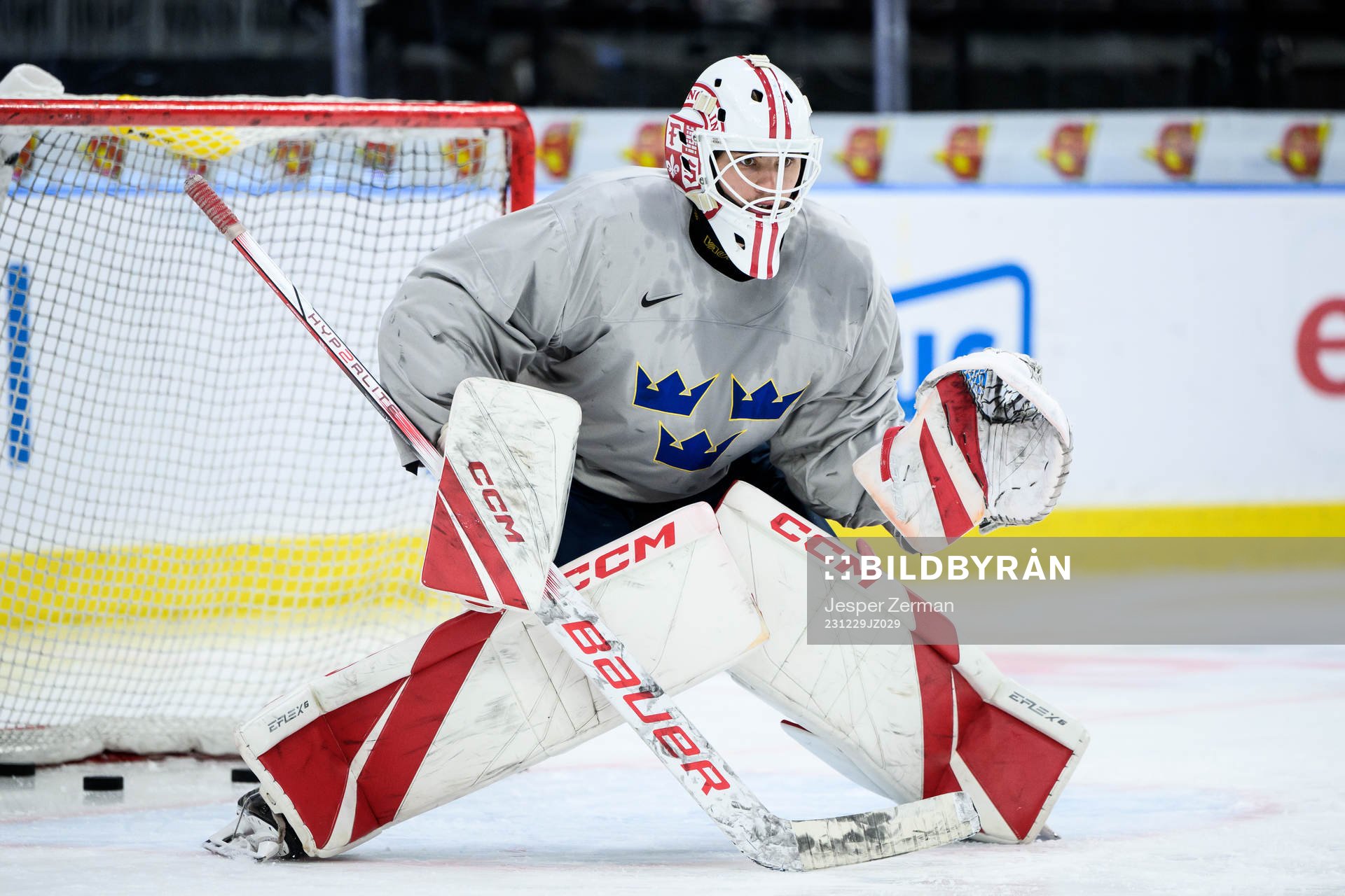 goaltender Kevin Reidler of Sweden at a practice session