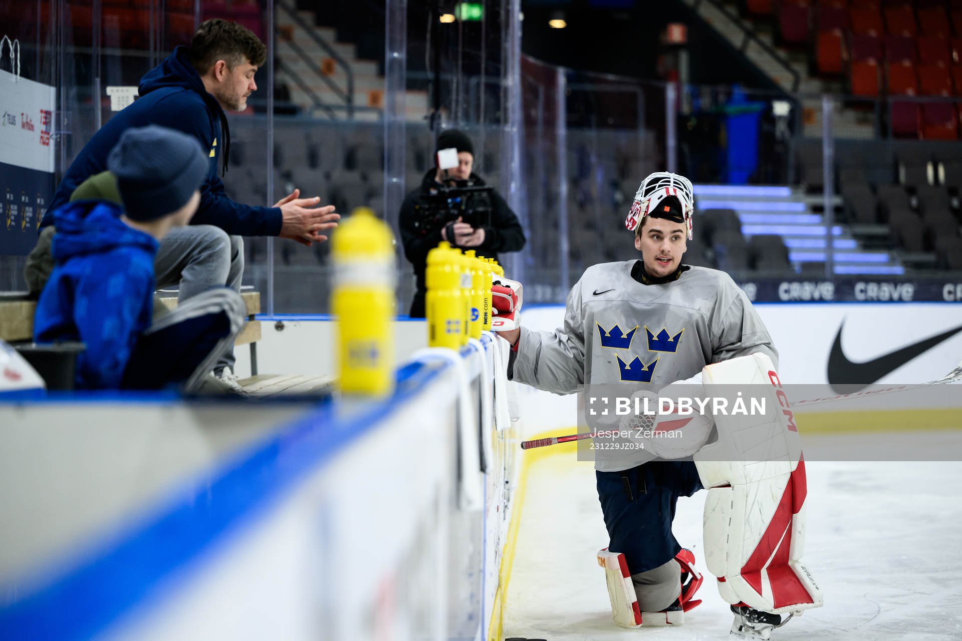 goaltender Kevin Reidler of Sweden at a practice session