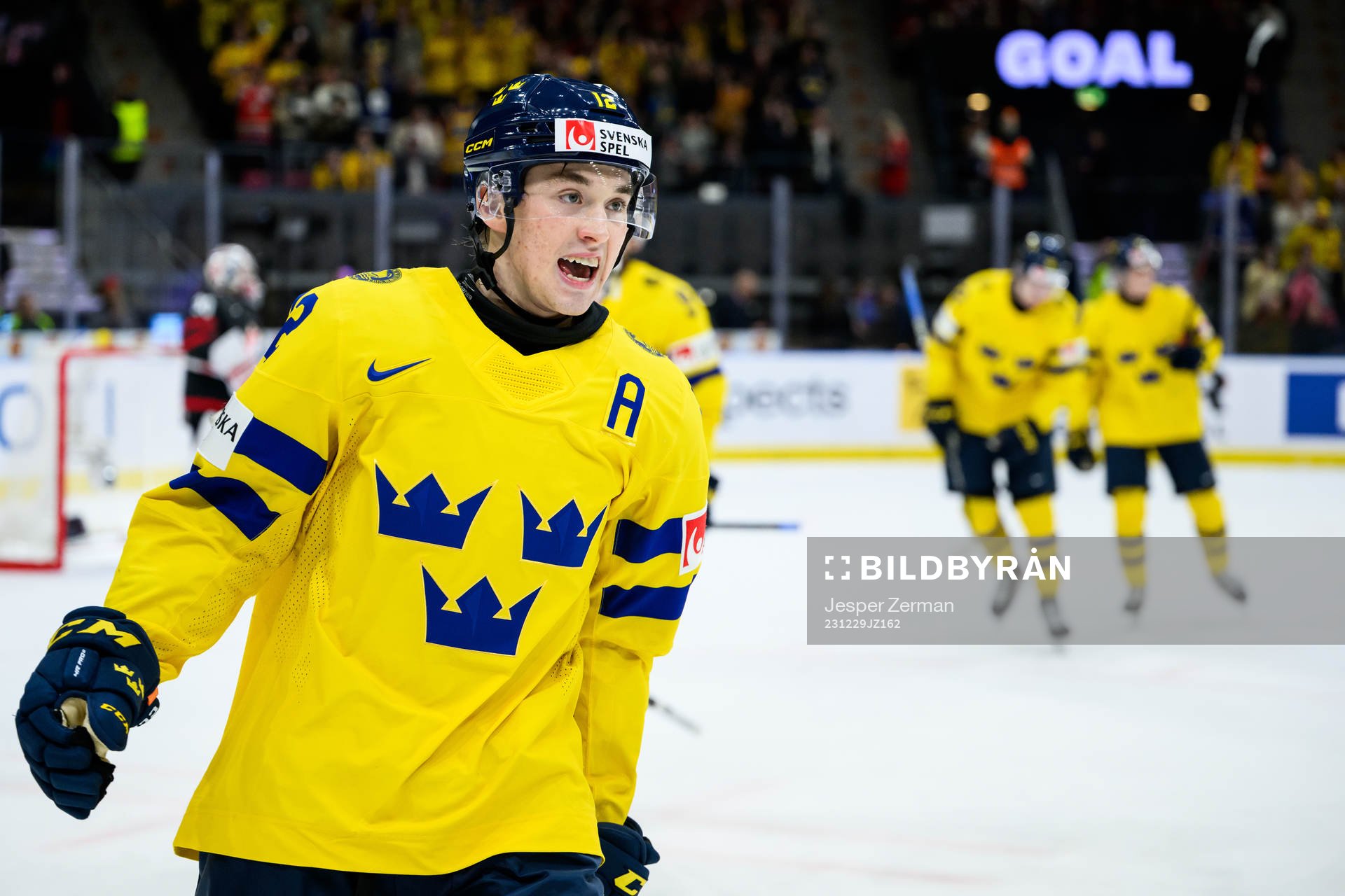 Noah Östlund of Sweden celebrates the 0-2 goal
