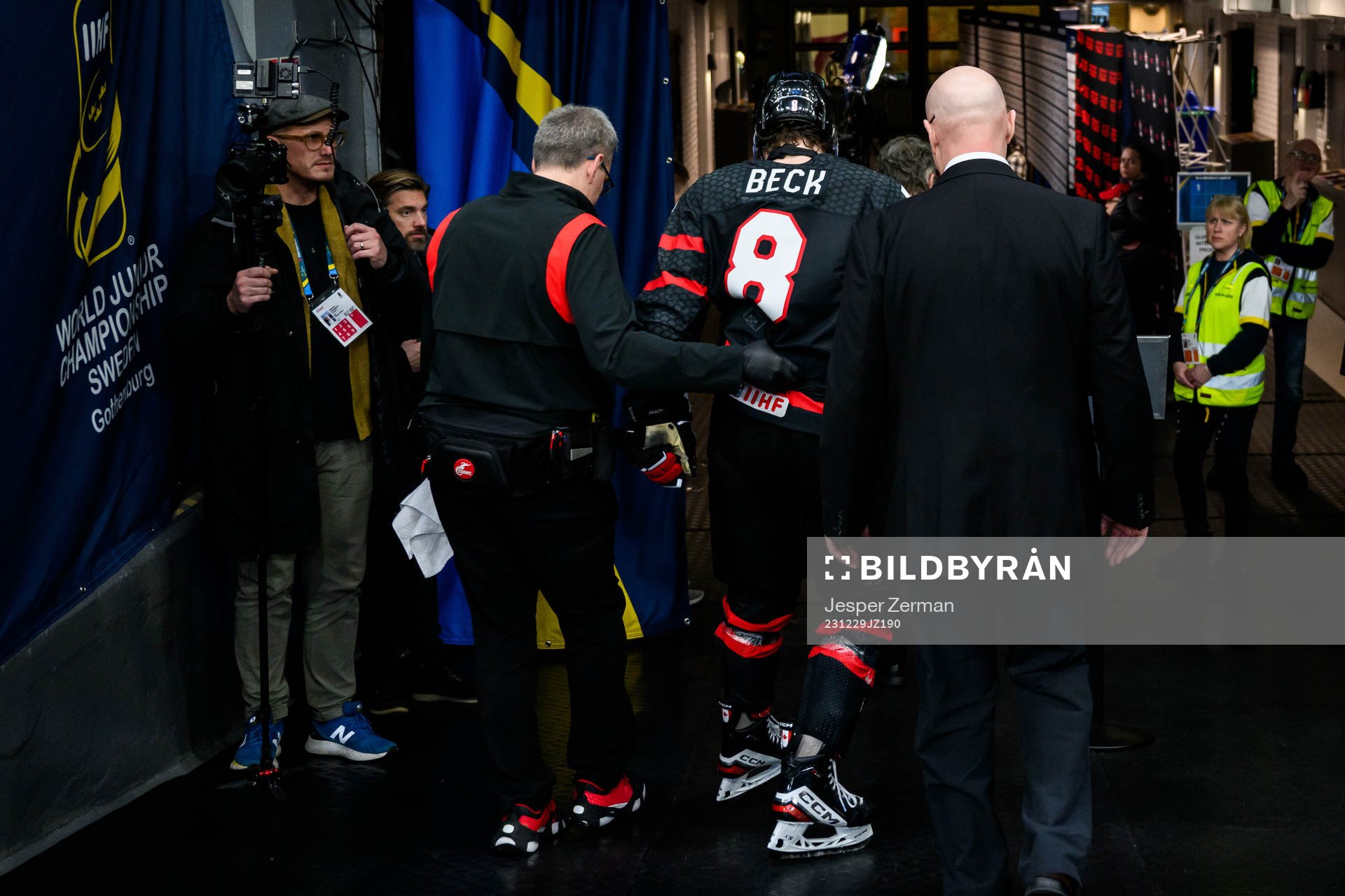 Owen Beck of Canada leaves the ice