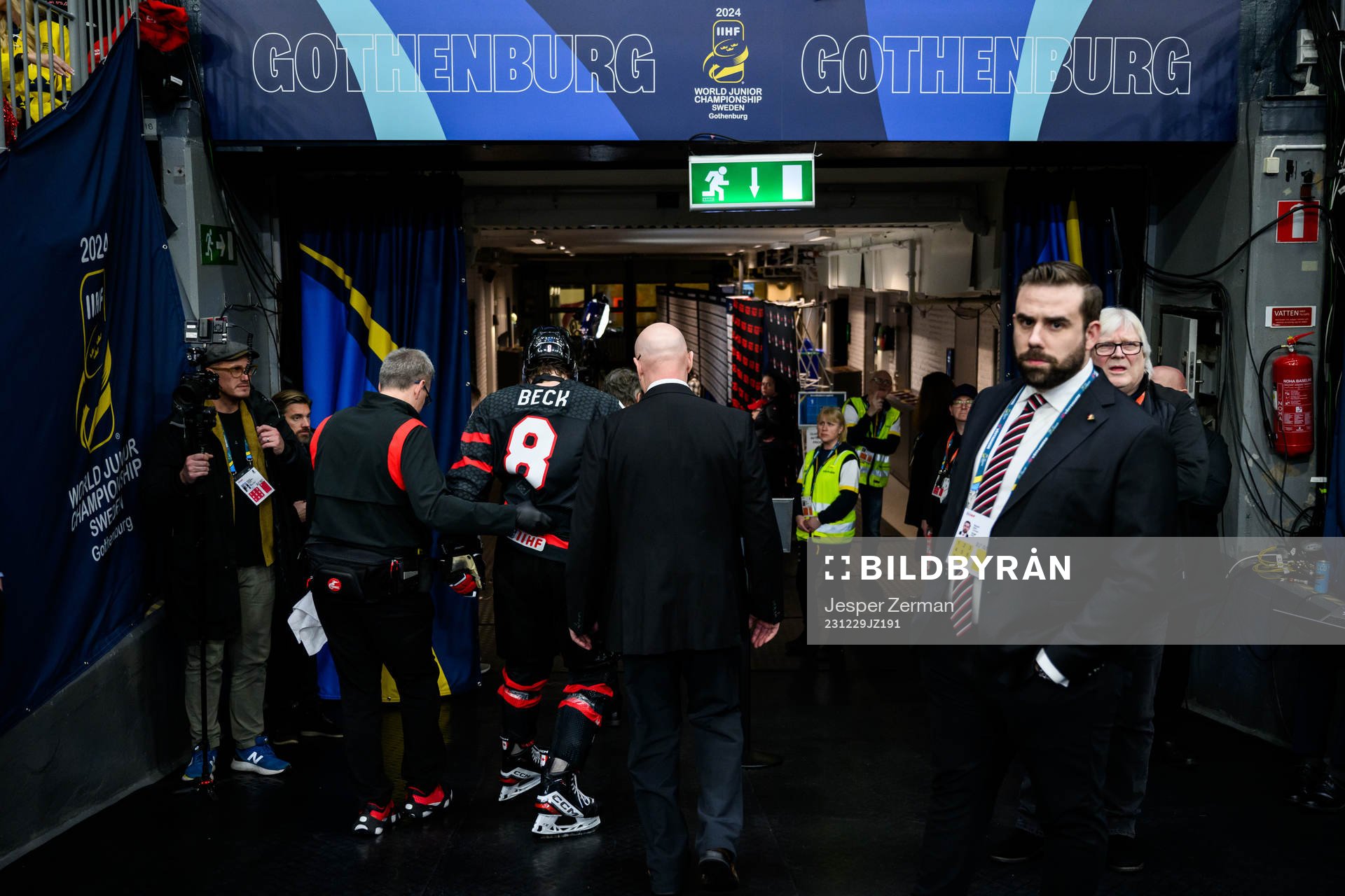 Owen Beck of Canada leaves the ice