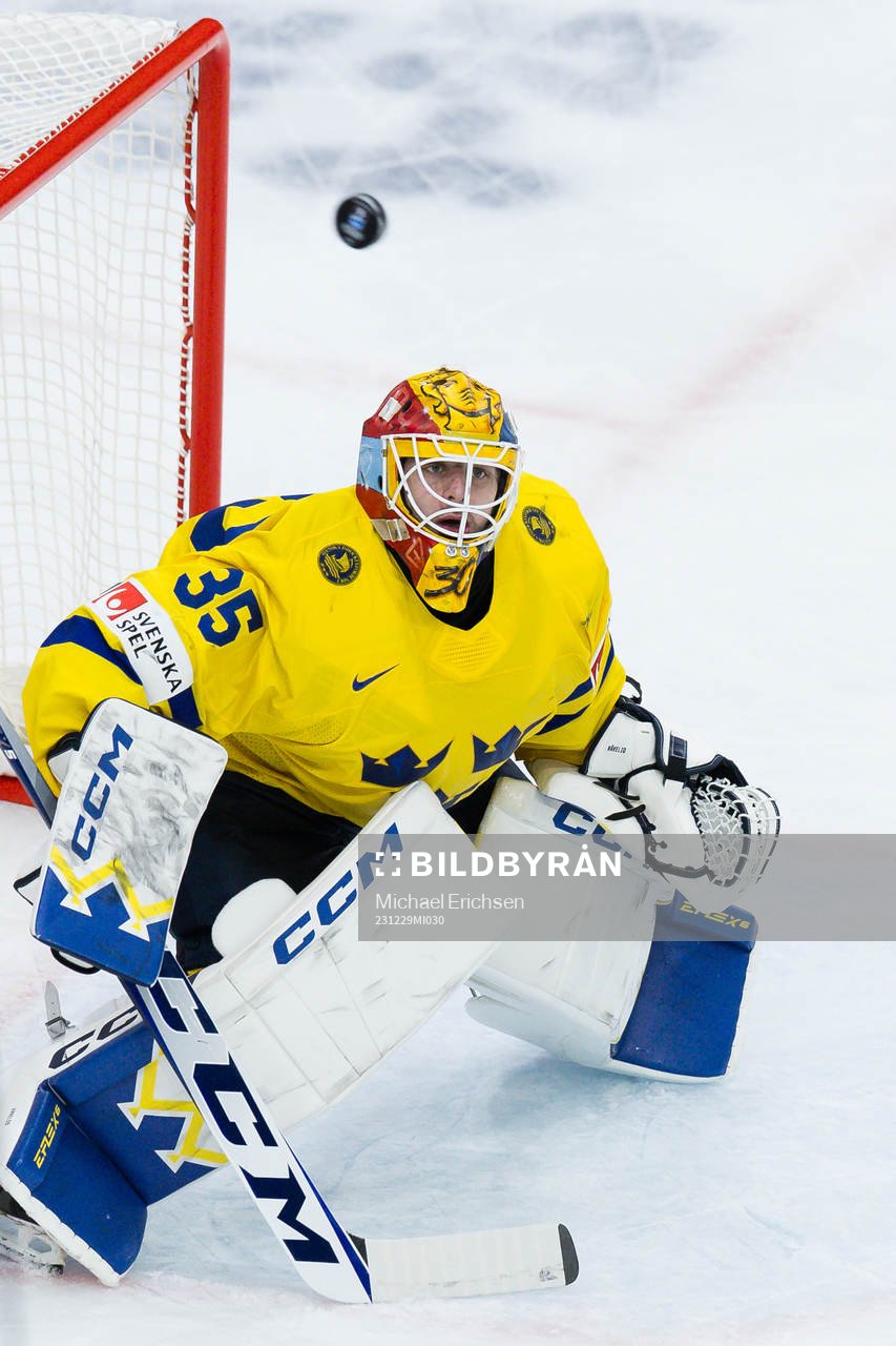 Goaltender Hugo Hävelid of Sweden