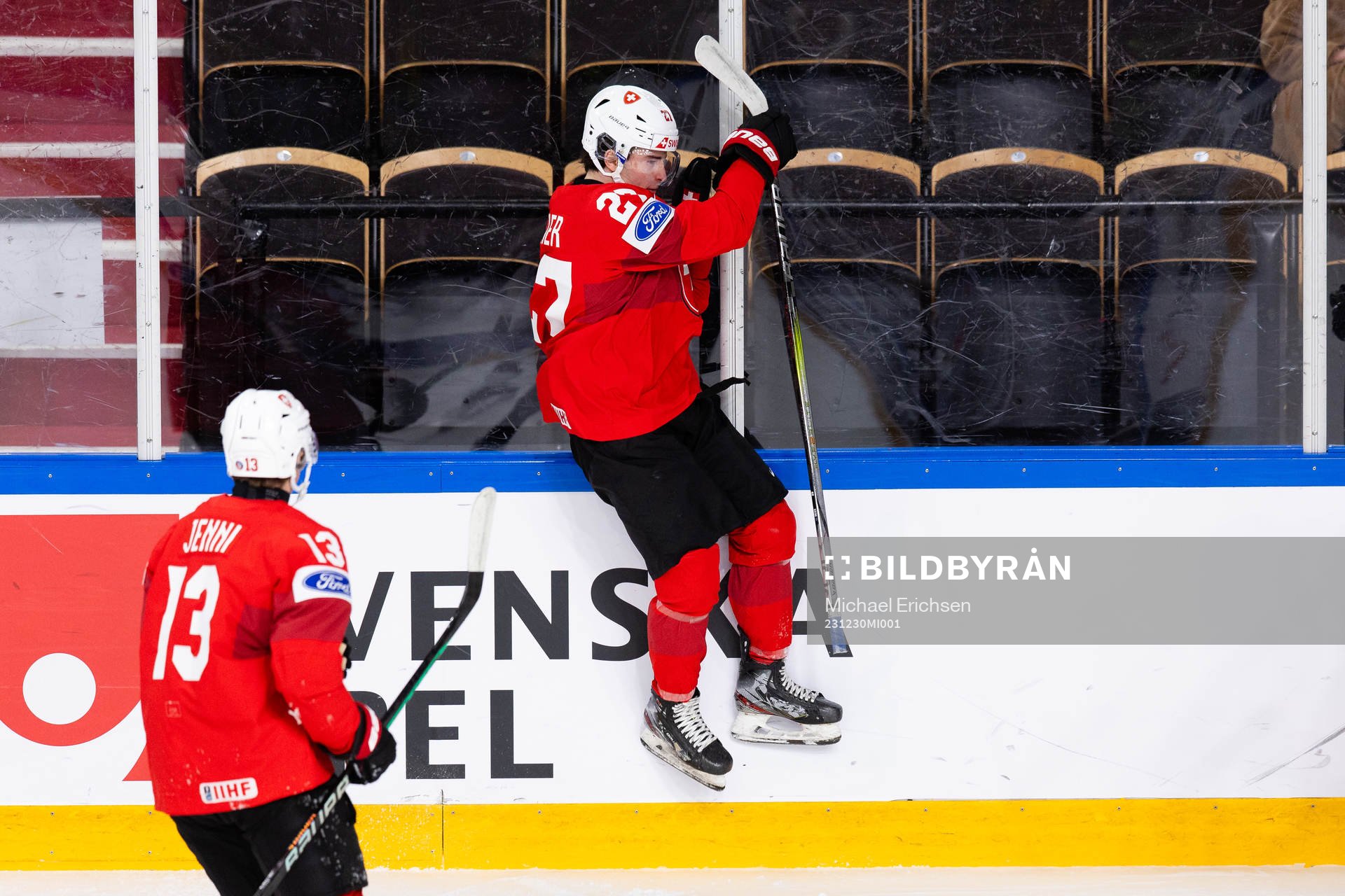 Simon Meier of Switzerland celebrates scoring 1-0