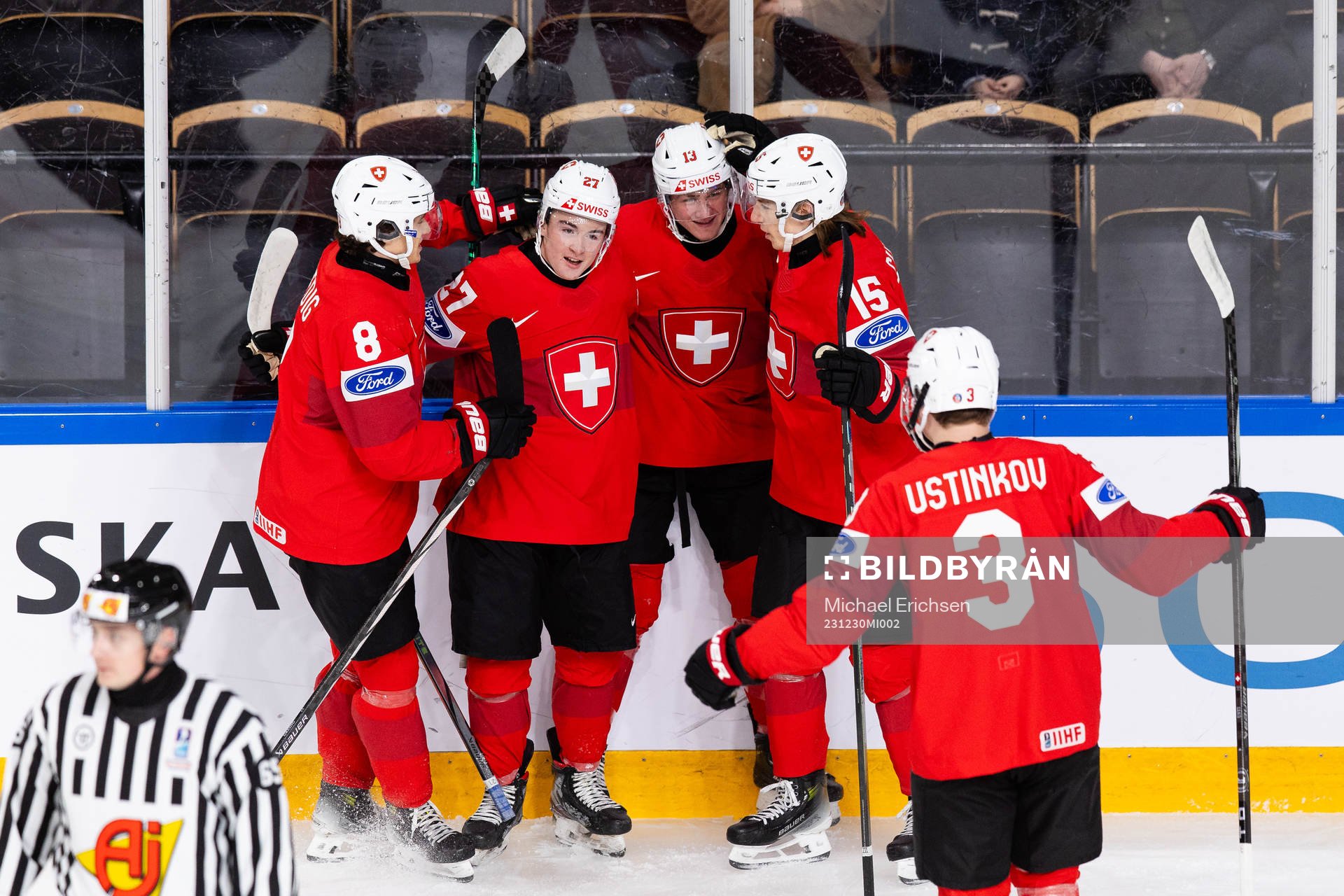 Simon Meier of Switzerland celebrates scoring 1-0