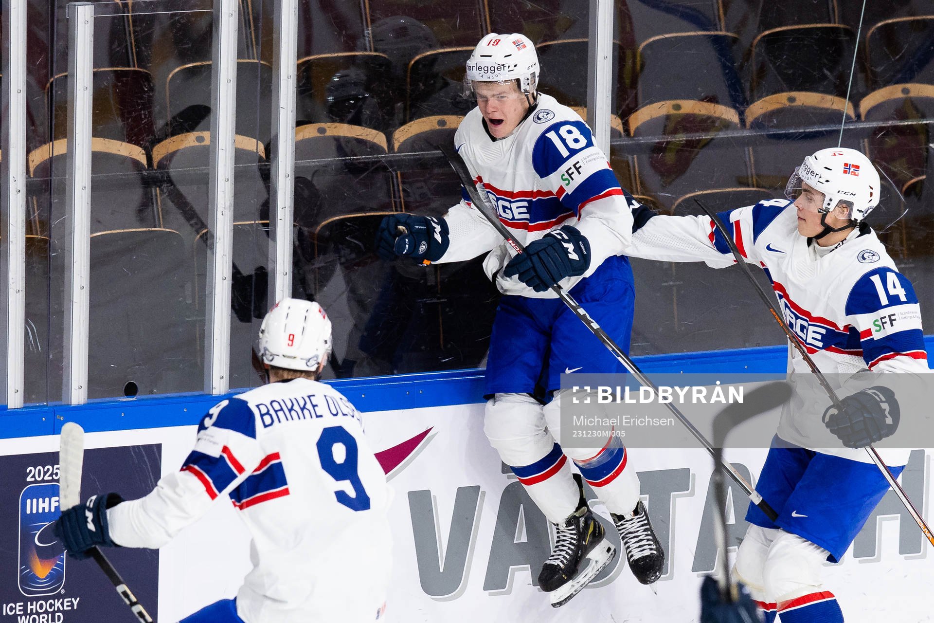 Martin Johnsen of Norway celebrates scoring 1-1