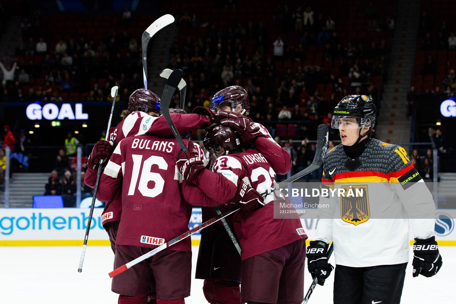 Rodzers Bukarts of Latvia celebrates scoring 0-2 with team