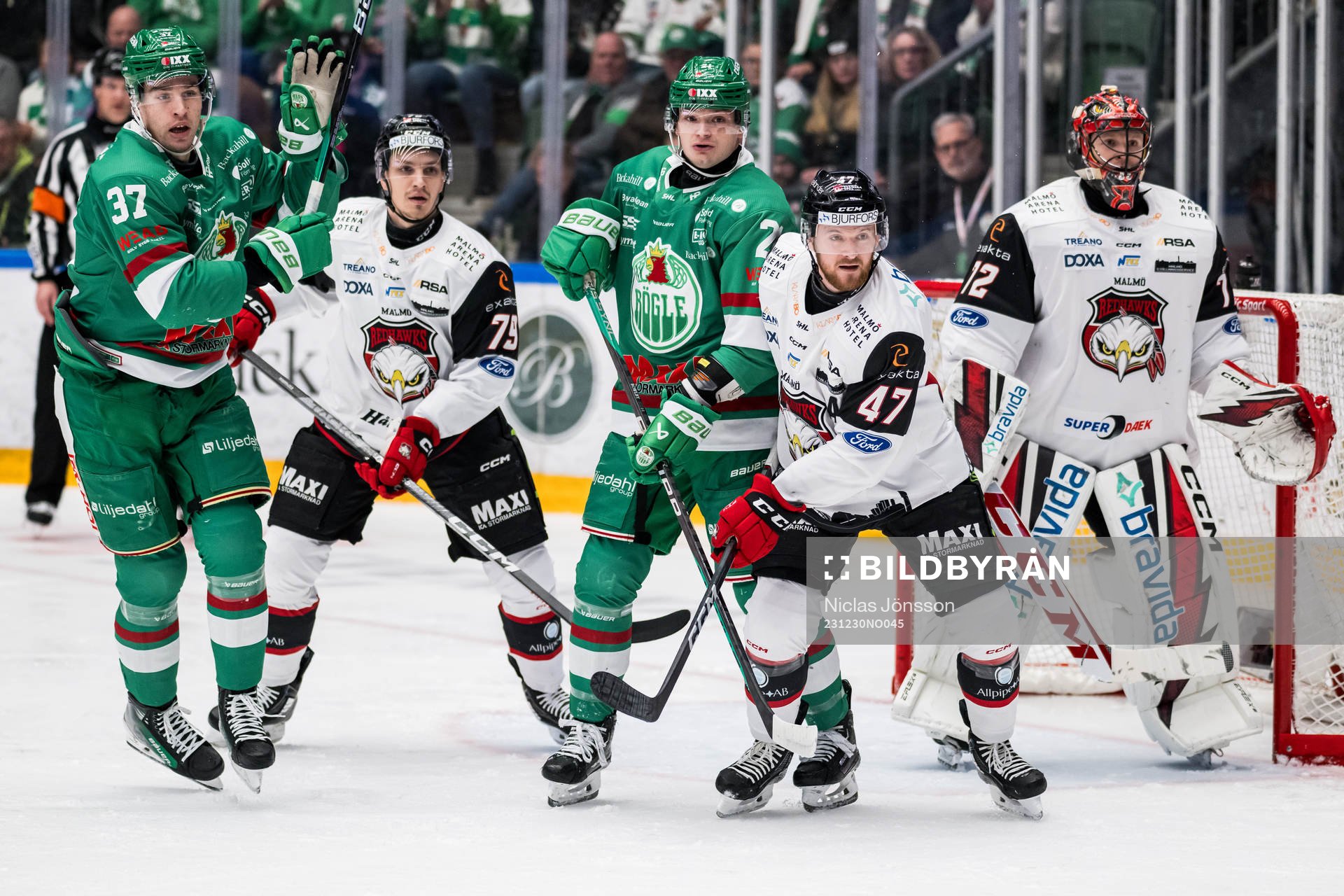 Rögles Albin Sundsvik, Henry Bowlby, Malmö Redhawks Jakub