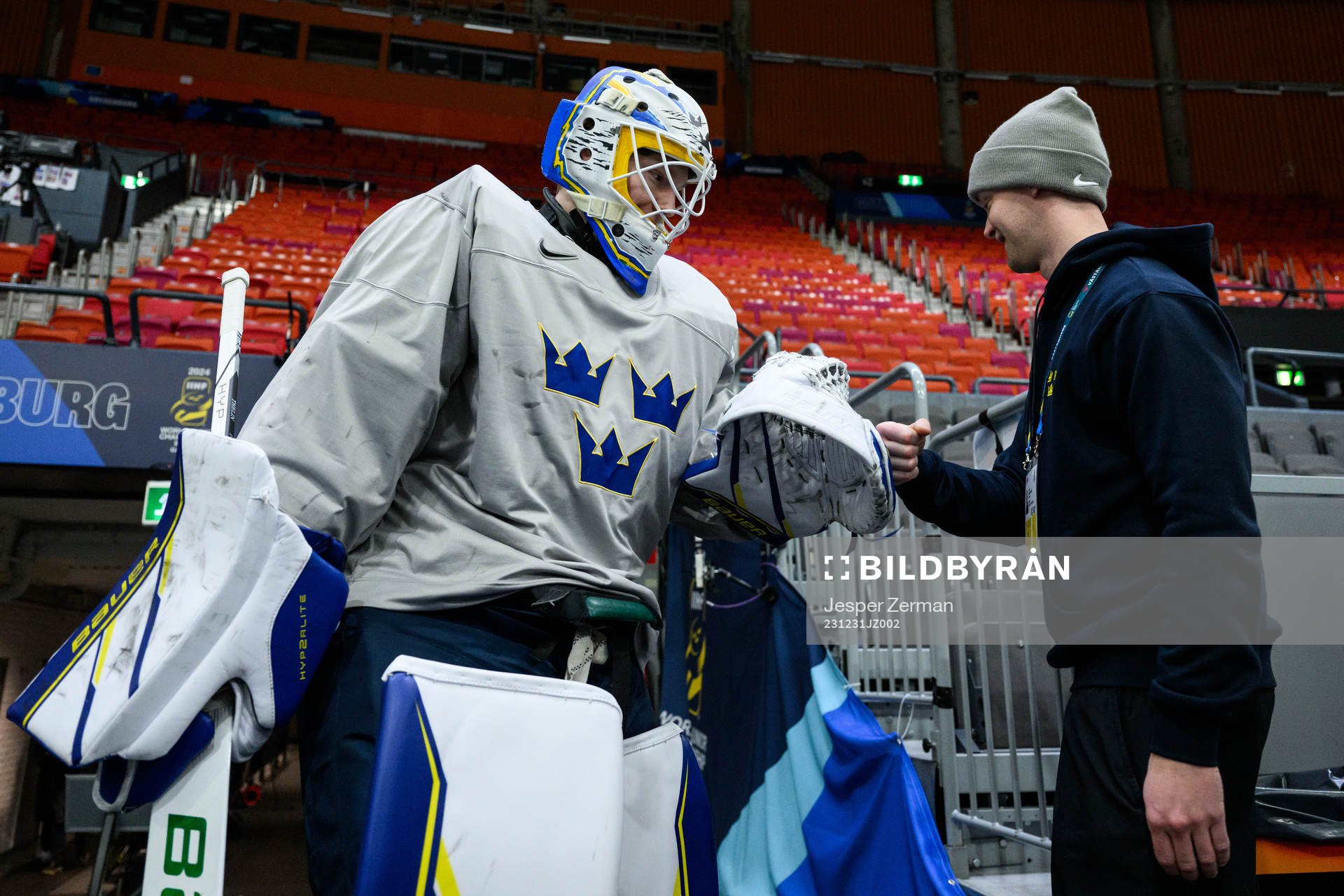 goaltender Melker Thelin and Equipment manager Jonas