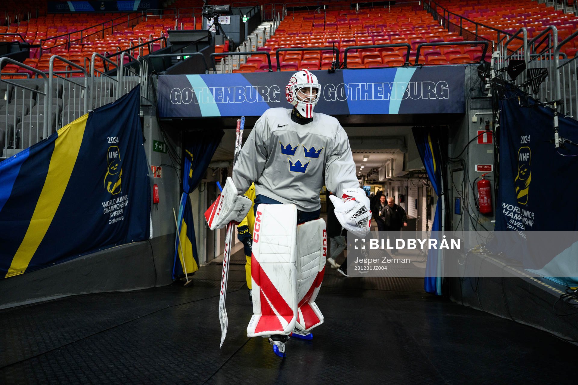 goaltender Kevin Reidler of Sweden at a practice session