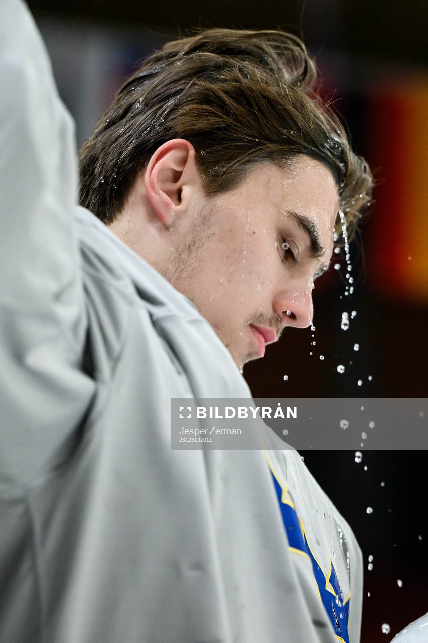 goaltender Kevin Reidler of Sweden at a practice session