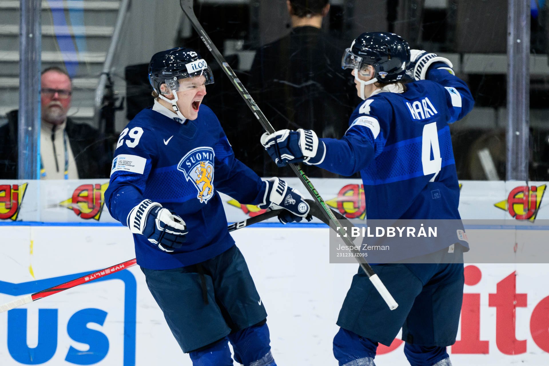 Lenni Hameenaho and Arttu Karki of Finland celebrating