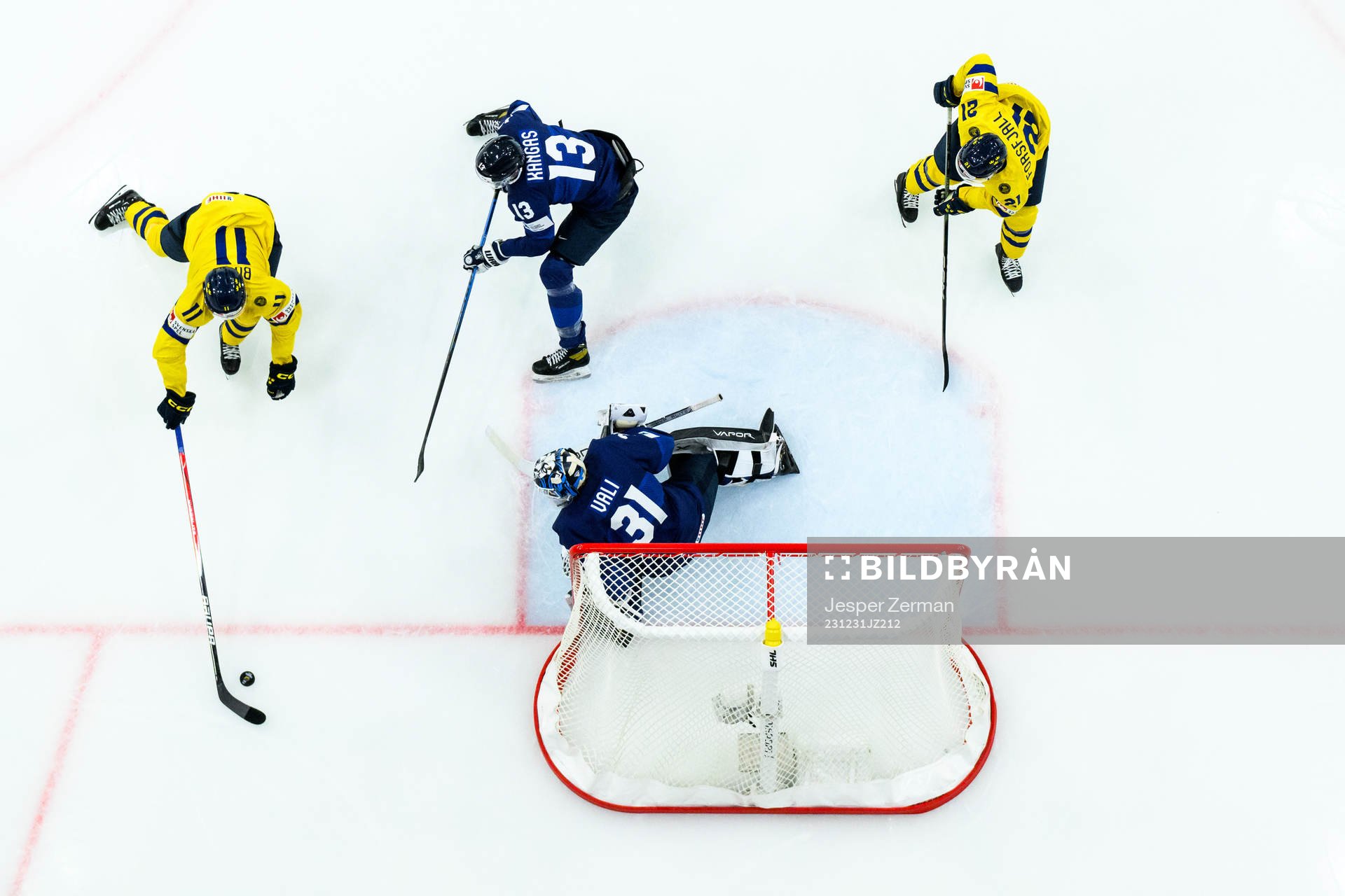 Isac Born and Zeb Forsfjäll of Sweden against Goaltender