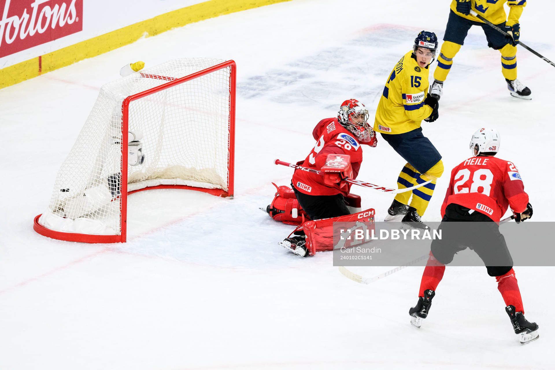 Axel Sandin-Pellikka of Sweden (not pictured) scores 3-2