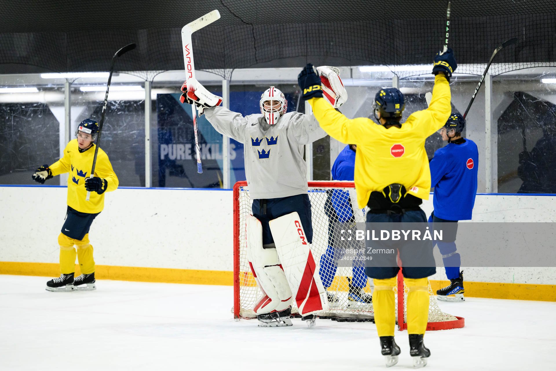 goaltender Kevin Reidler of Sweden at a practice session