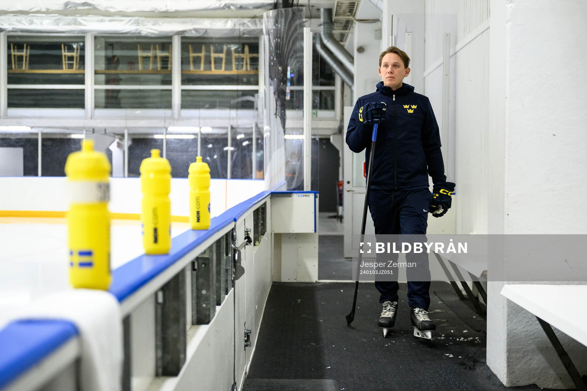 goaltender coach Viktor Alm of Sweden at a practice session